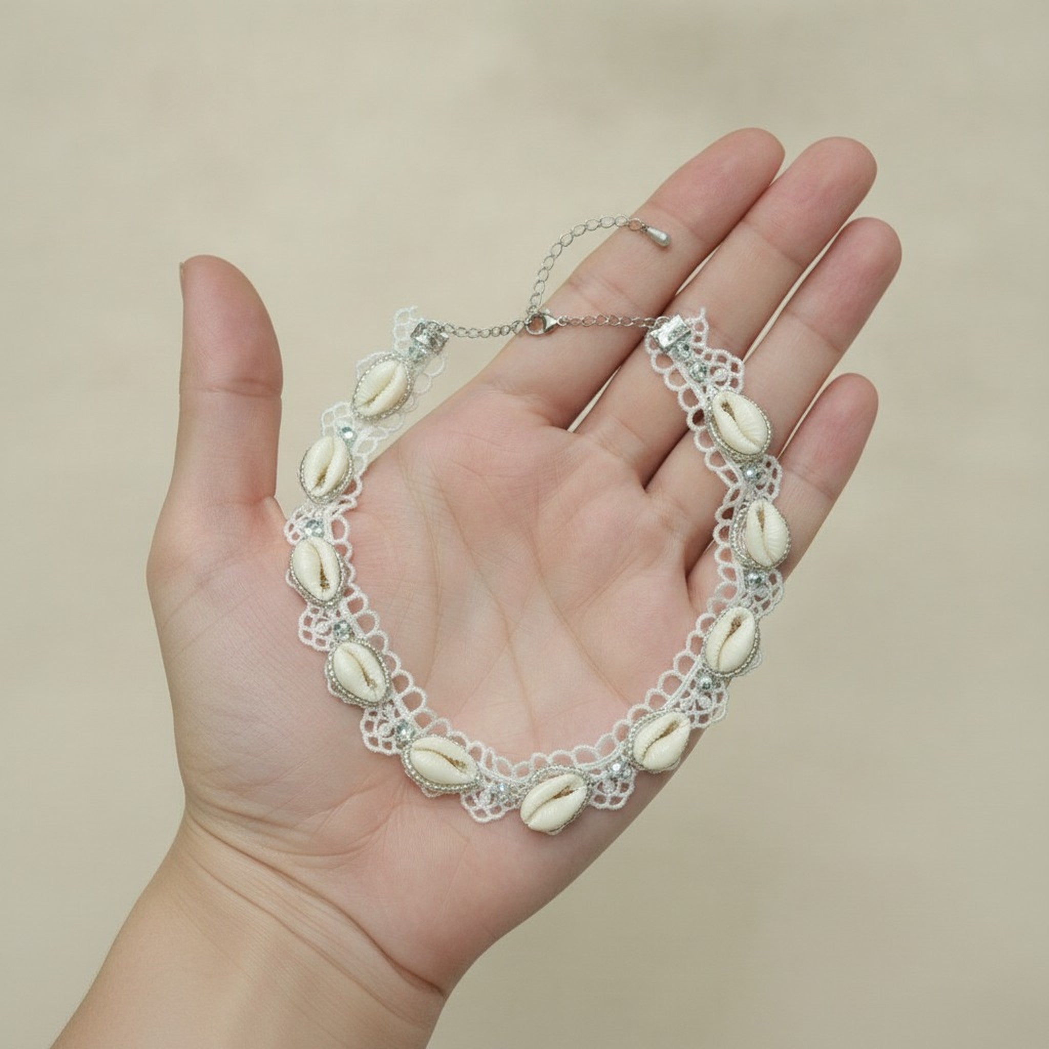 Lace Cowrie Shell Choker Necklace – jewelry (view 3)
