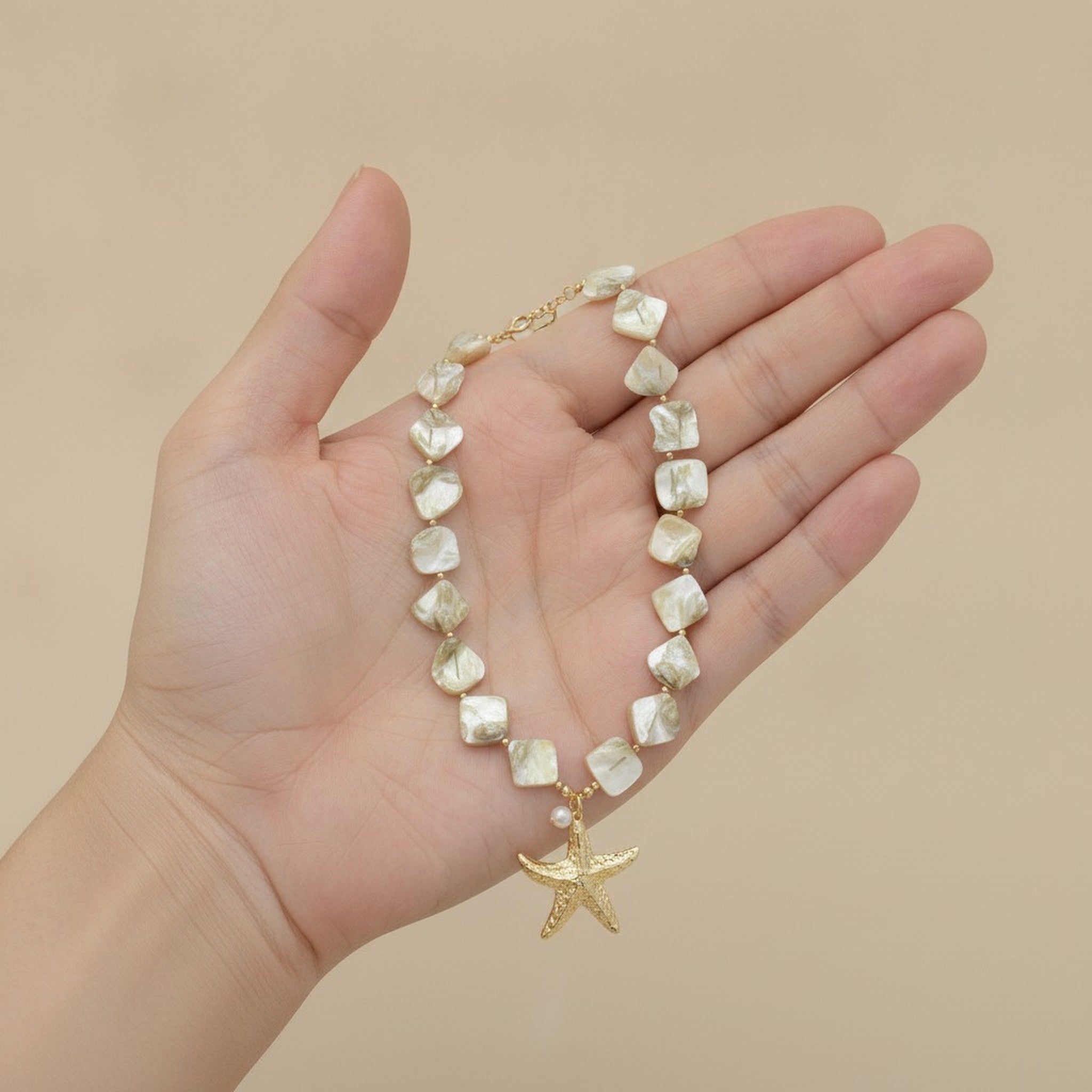 Iridescent Mother of Pearl Starfish Pendant Necklace – jewelry (view 3)