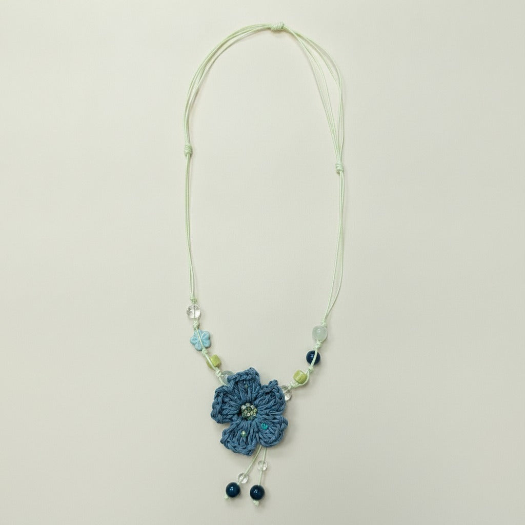 Handmade Crocheted Flower Beaded Necklace – jewelry (view 1)