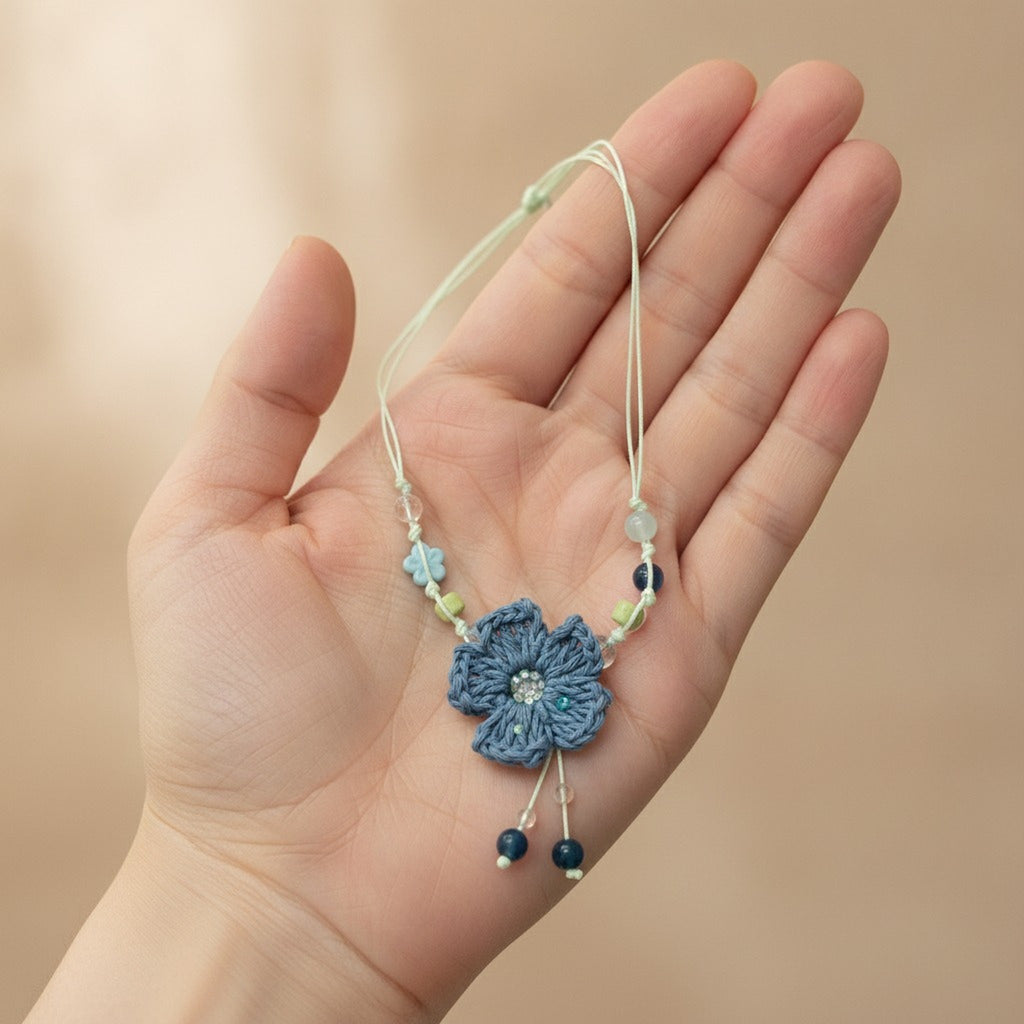Handmade Crocheted Flower Beaded Necklace – jewelry (view 3)