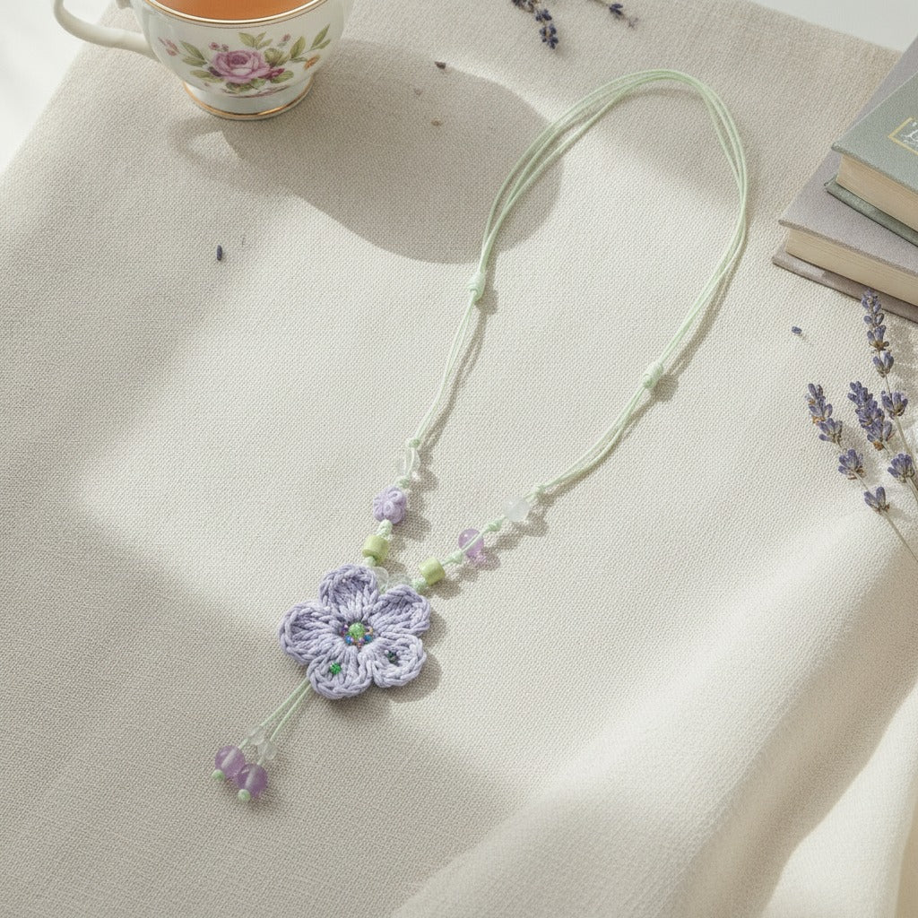 Crochet Flower Beaded Pendant Necklace – jewelry (view 2)