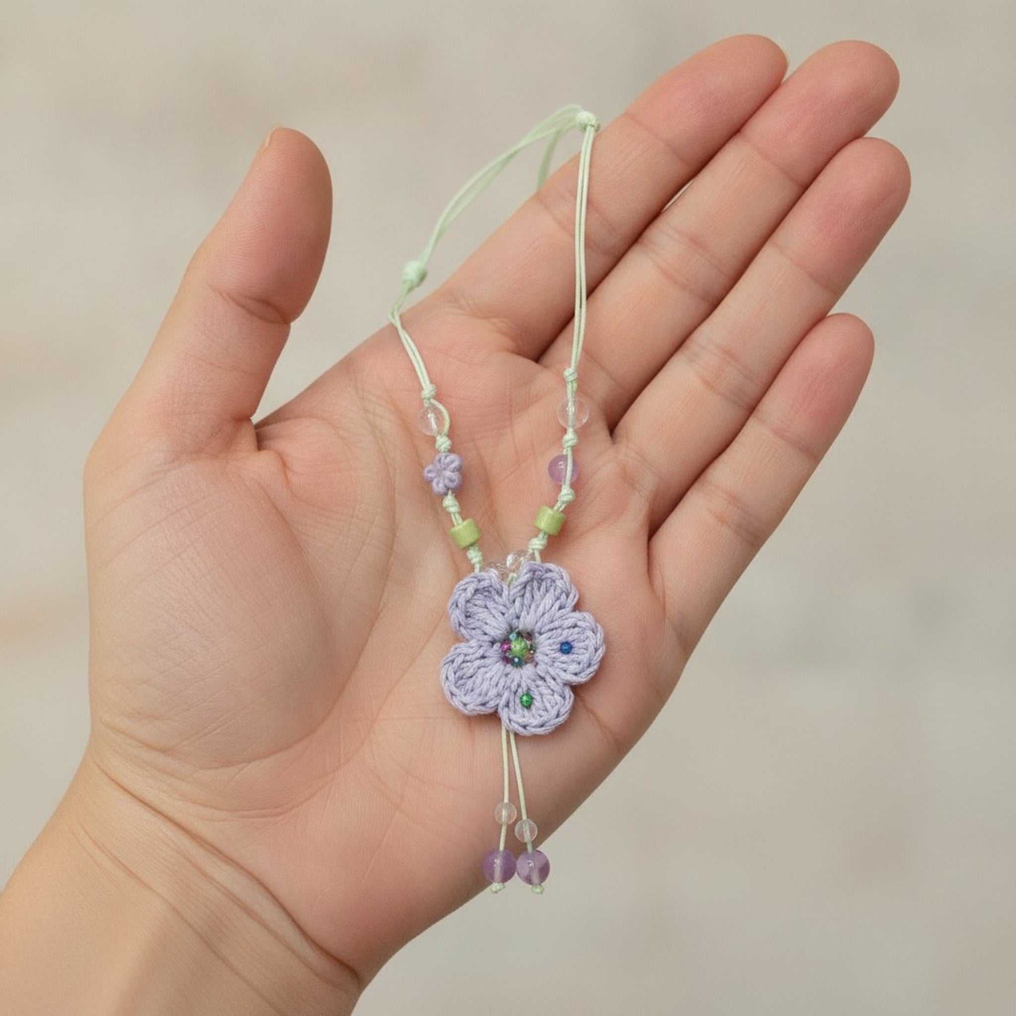Crochet Flower Beaded Pendant Necklace – jewelry (view 3)