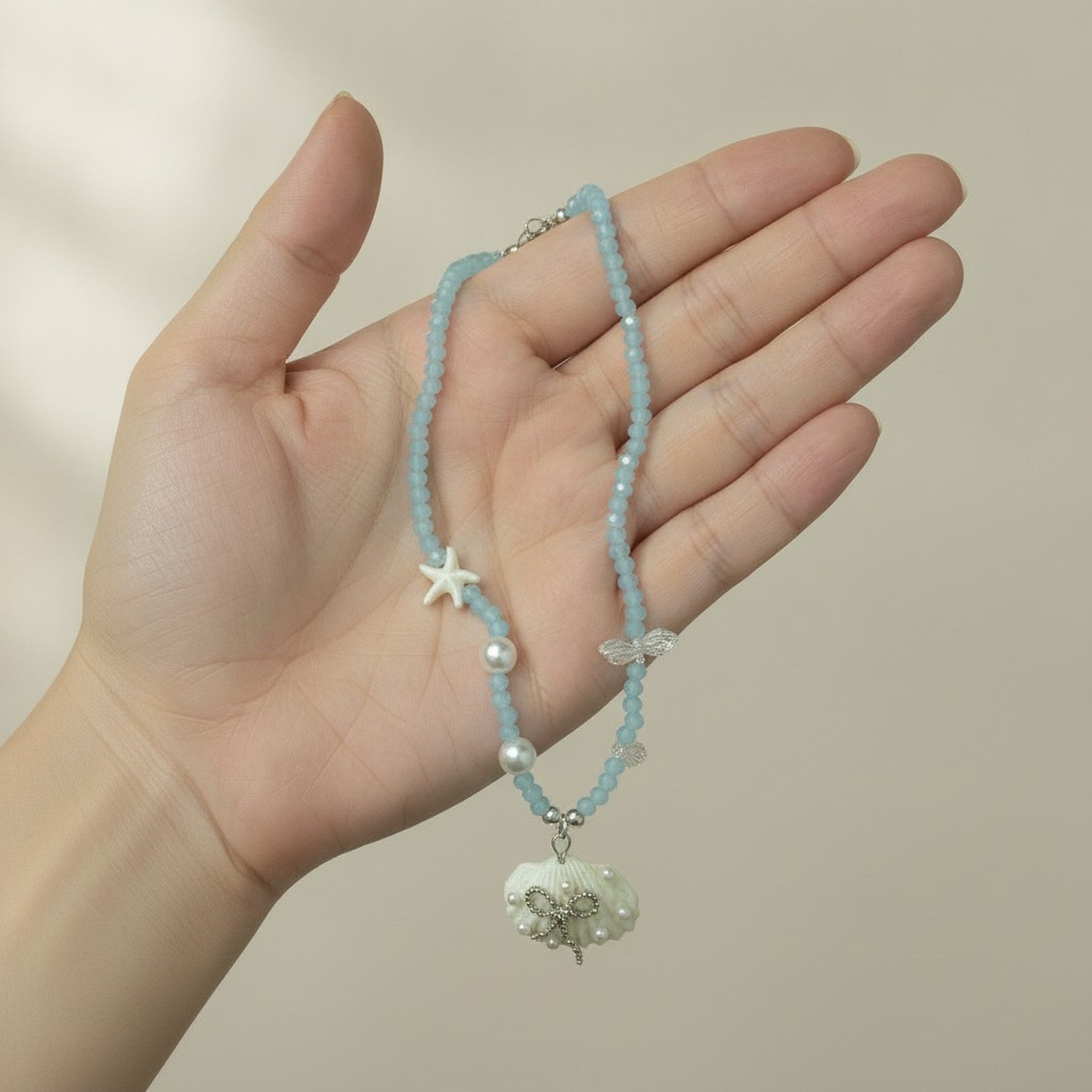 Beaded Necklace with Shell and Starfish Charms – jewelry (view 3)