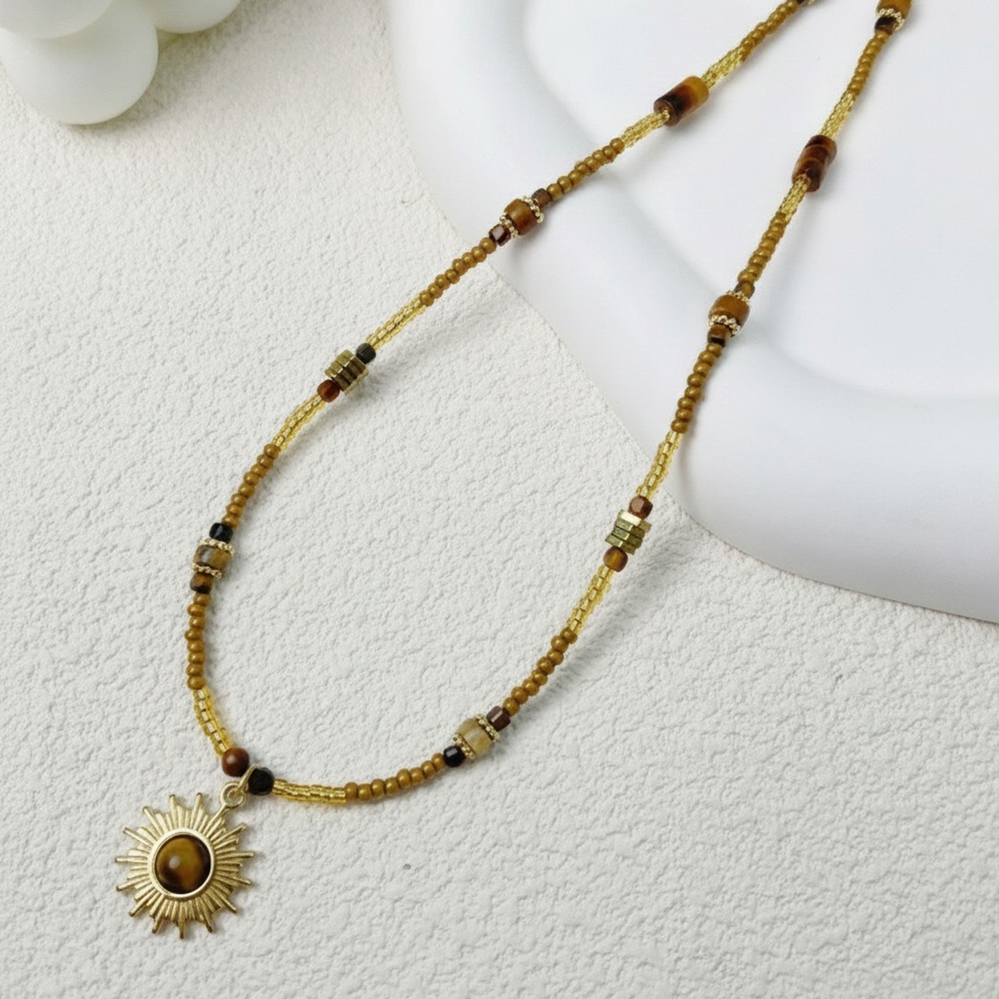 Gold Beaded Pendant Necklace – jewelry (view 3)