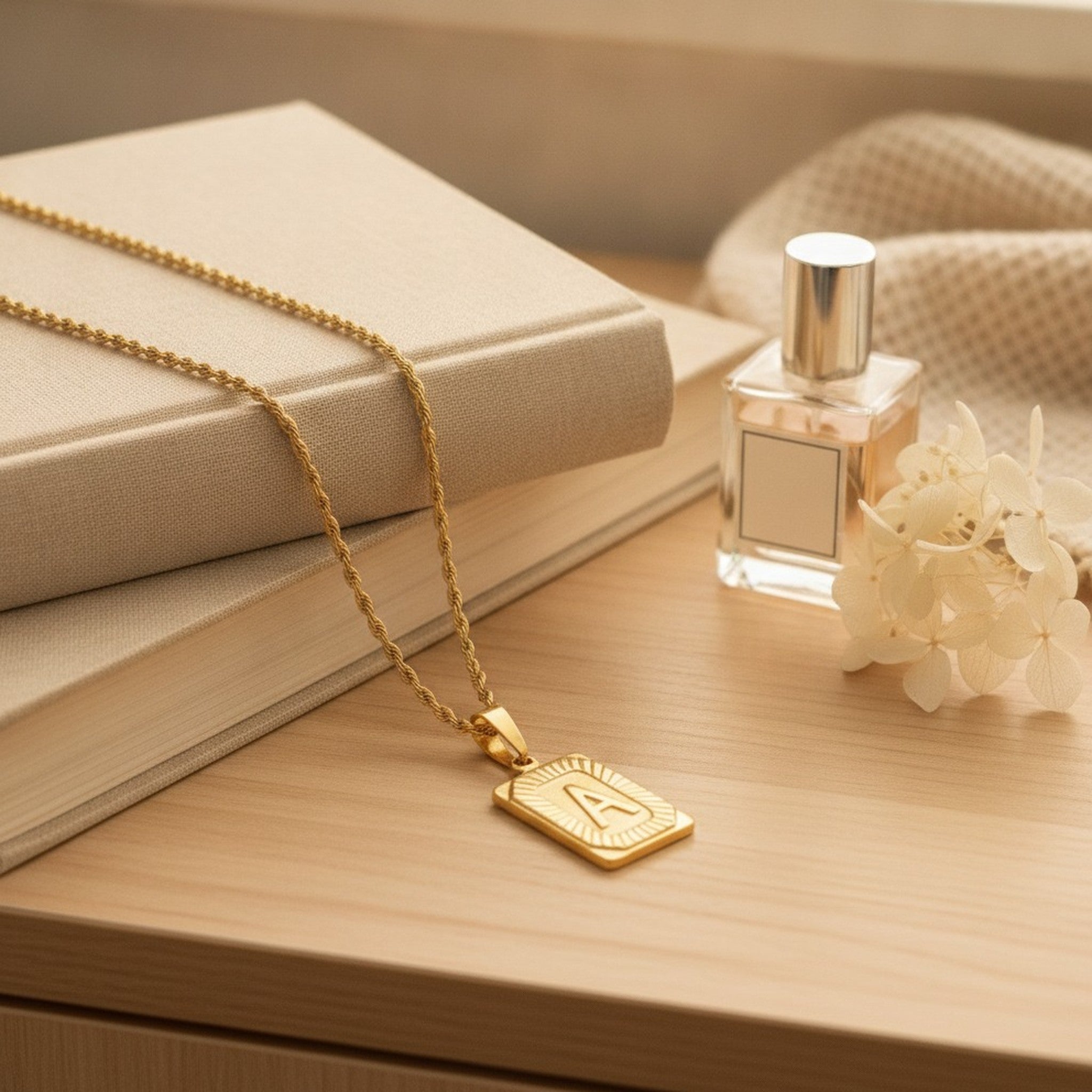 Initial Pendant Gold Rope Chain Necklace – jewelry (view 3)