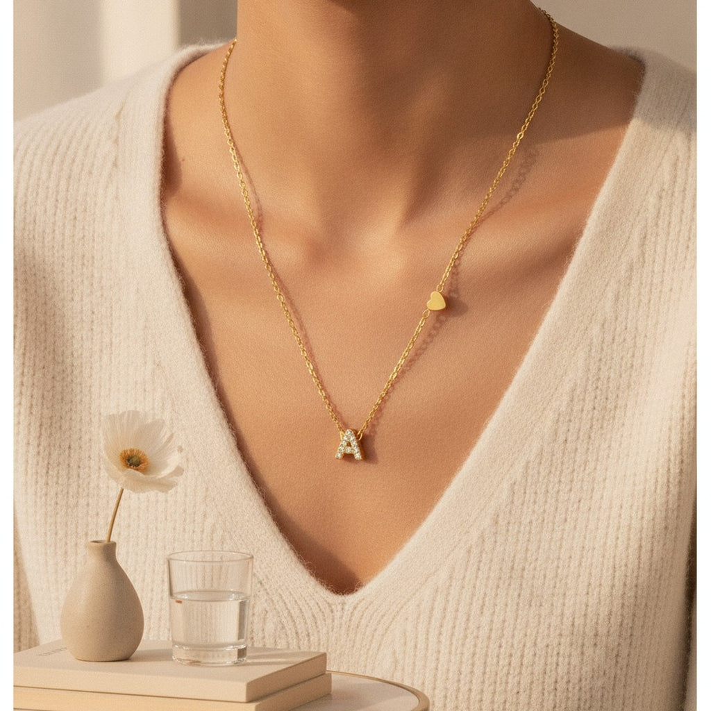 Dainty Initial Letter Pendant Necklace Heart Charm – jewelry (view 5)