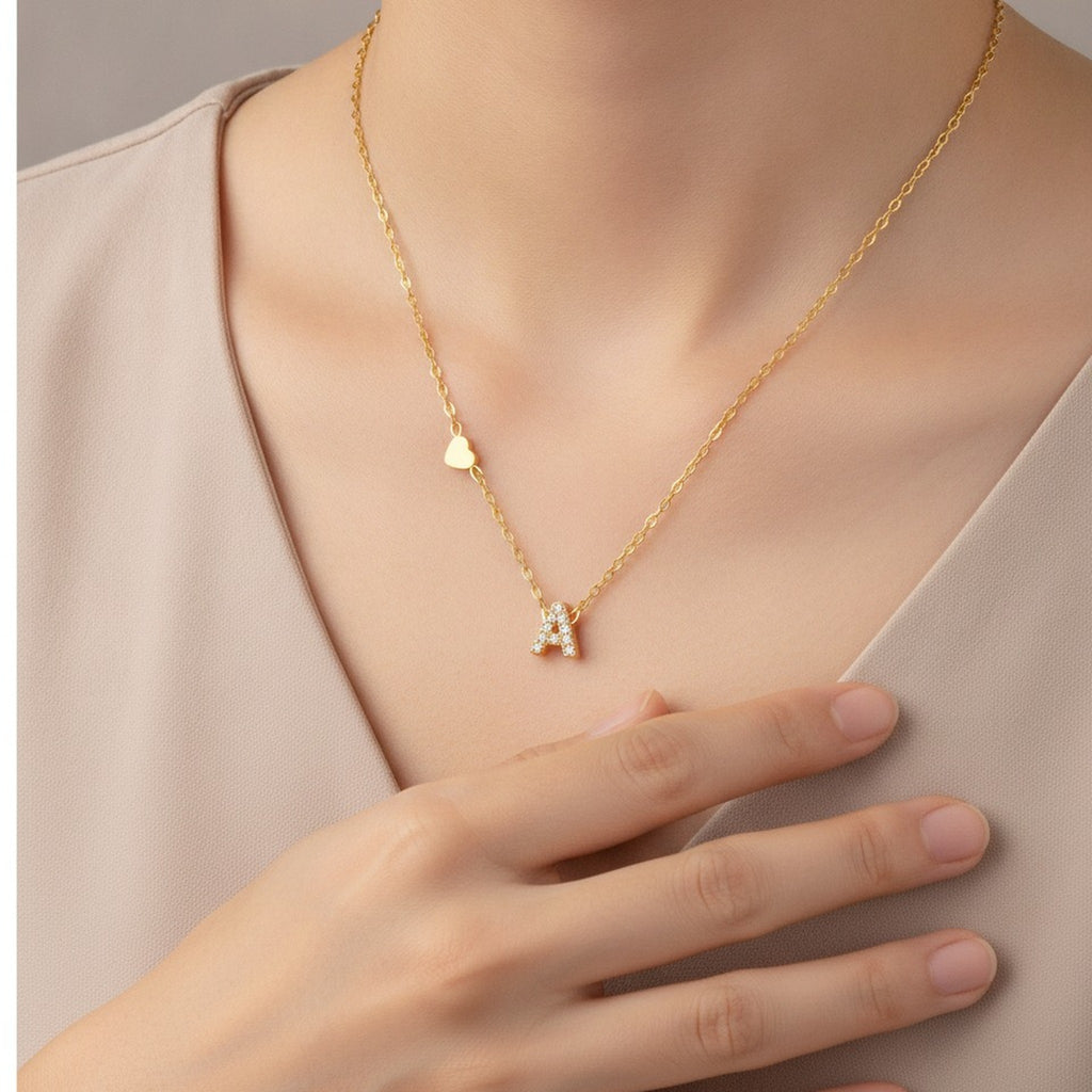 Dainty Initial Letter Pendant Necklace Heart Charm – jewelry (view 6)