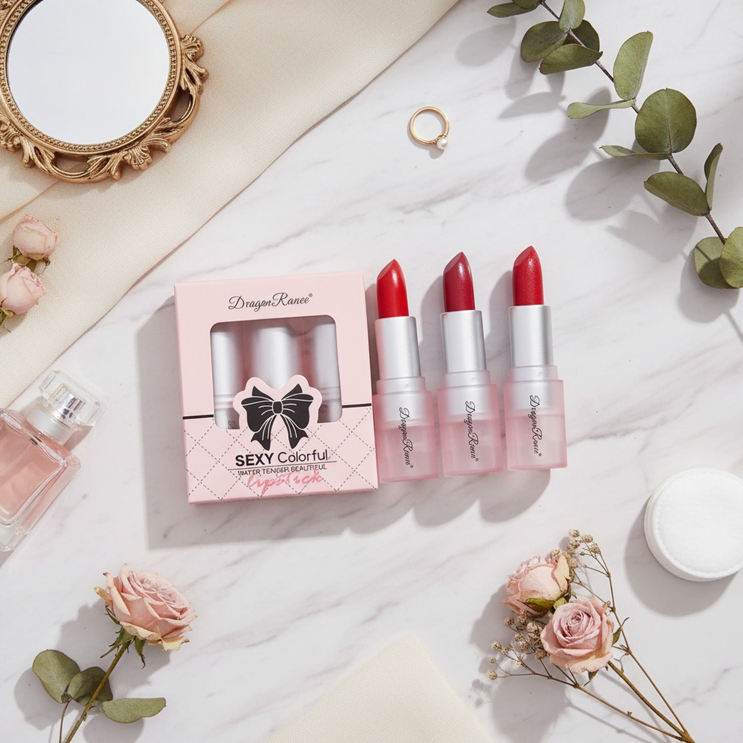 Red Lipstick Set With Bow Charm – Korean beauty tool (view 3)