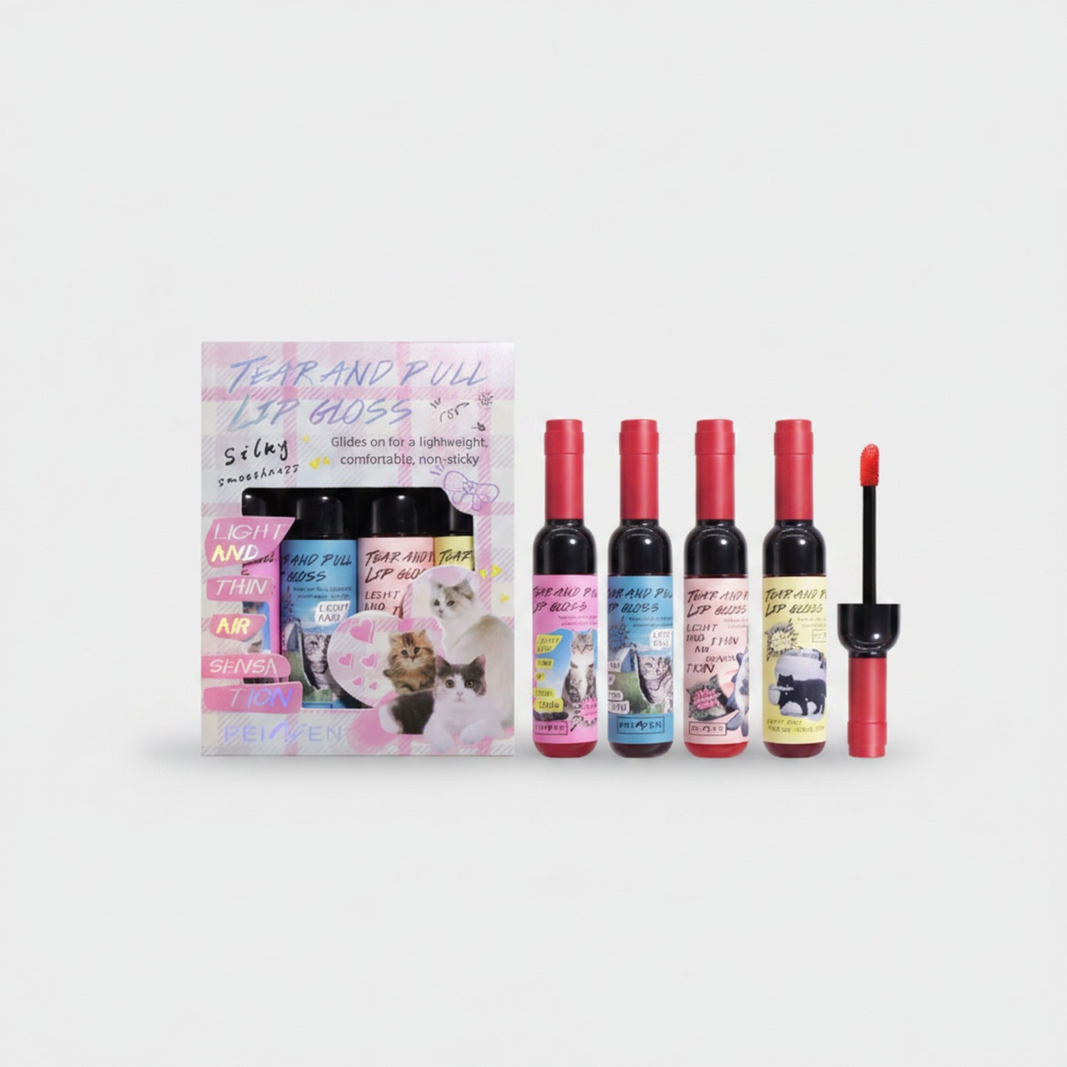 Tear and Pull Lip Gloss Set with Cat Graphics