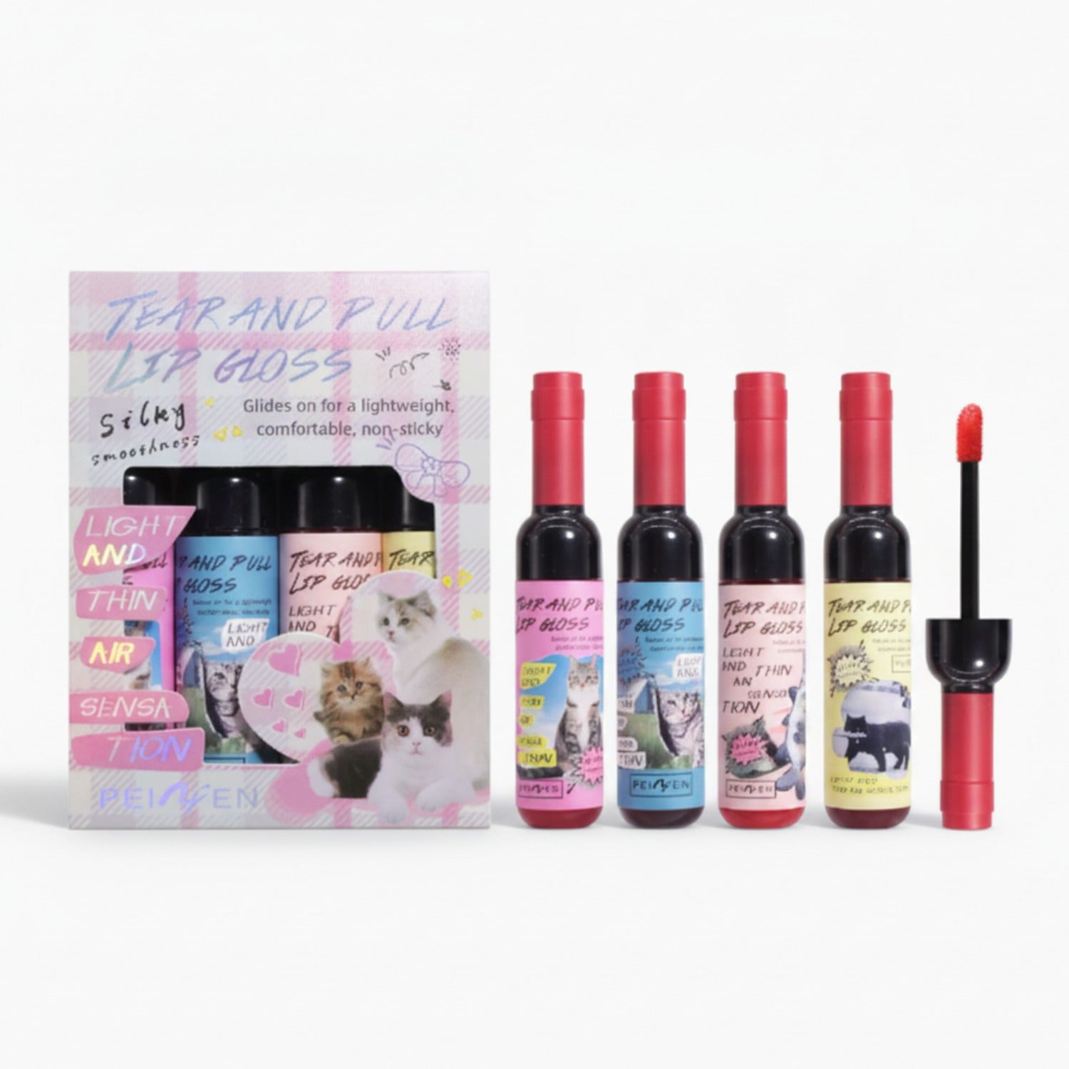 Tear And Pull Lip Gloss Set With Cat Graphics
