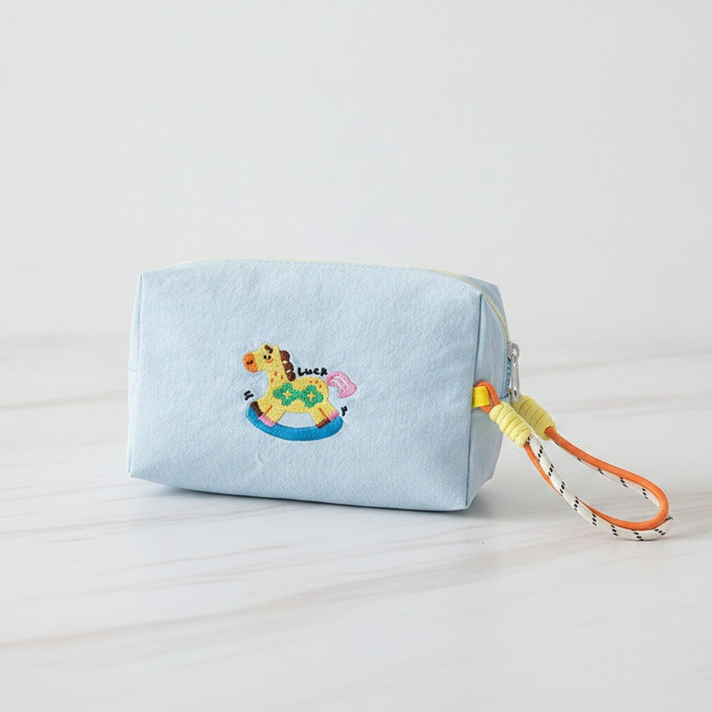 Rocking Horse Cosmetic Bag With Charm - Blue