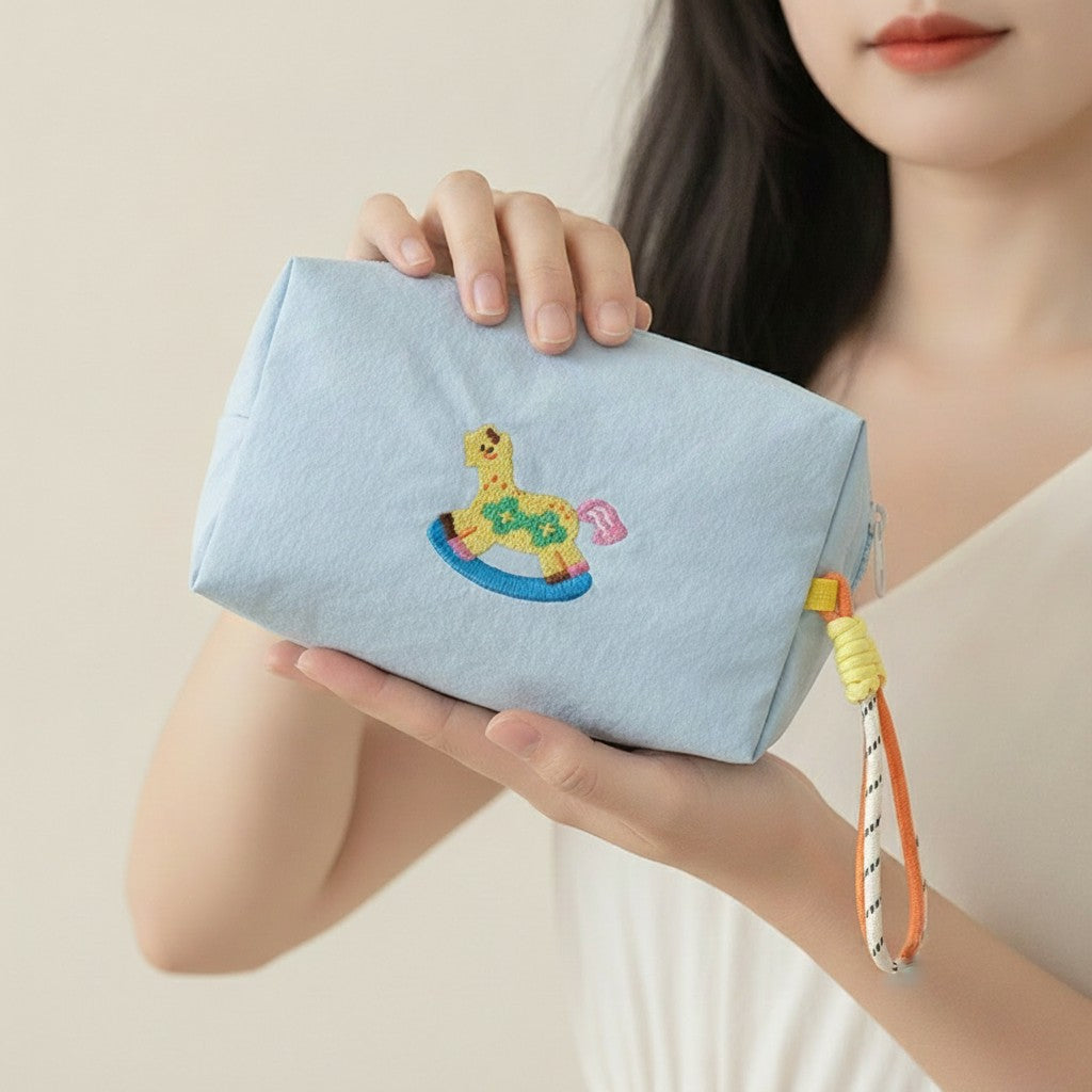 Rocking Horse Cosmetic Bag With Charm - Blue