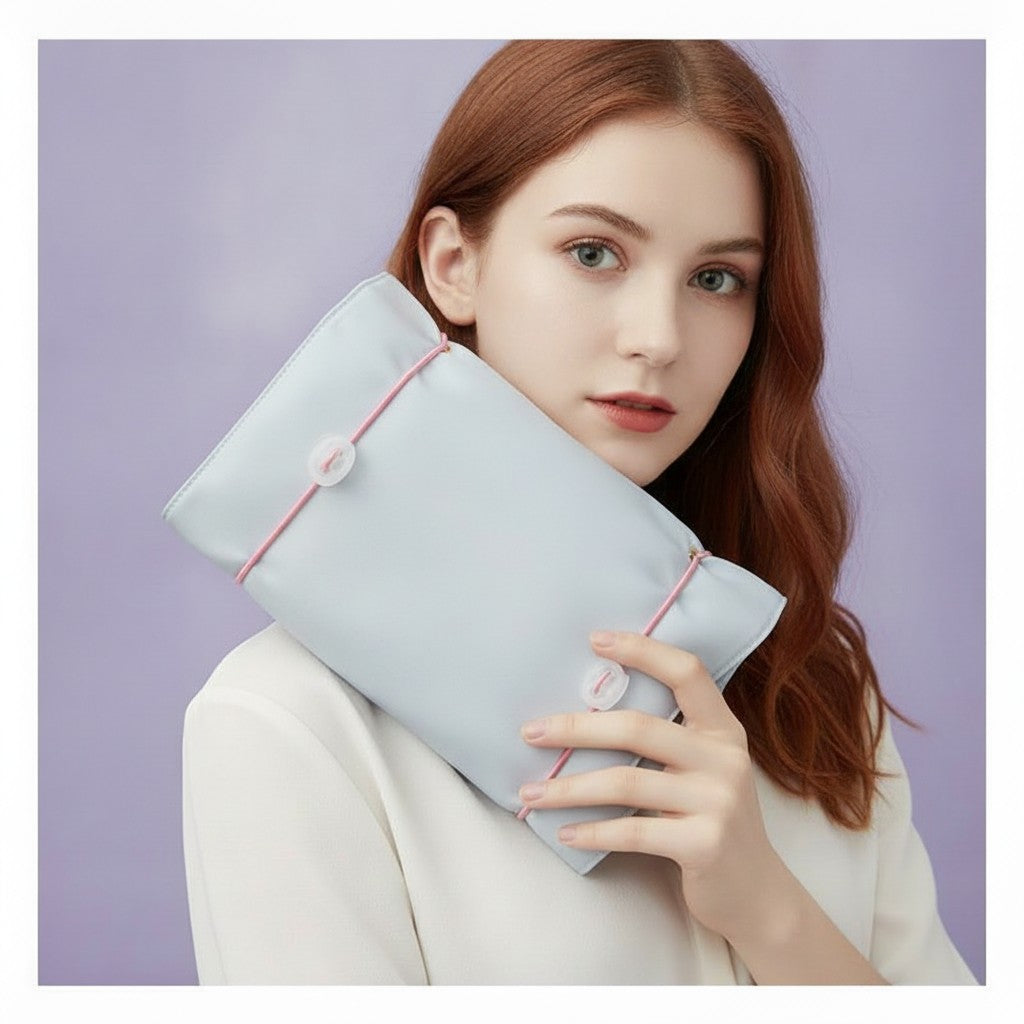 Canvas Cosmetic Bag With Ribbon Tie - Sea Salt Blue