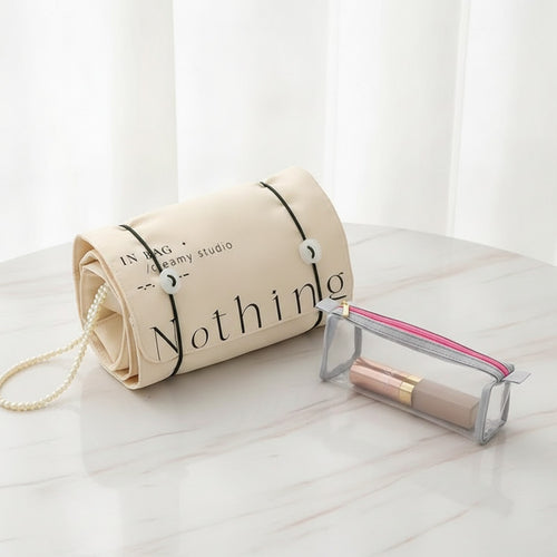 Canvas Cosmetic Bag With Ribbon Tie - Cream White – bags & wallets (view 2)