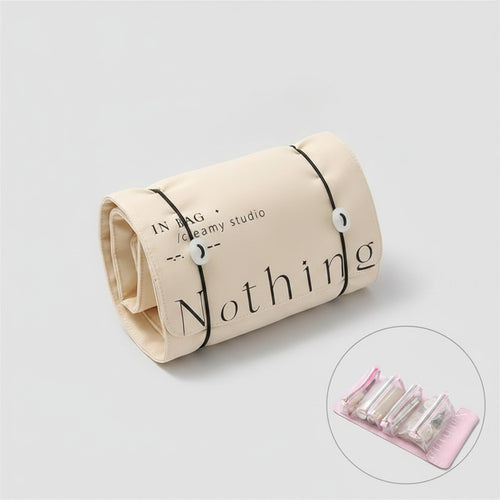 Canvas Cosmetic Bag With Ribbon Tie - Cream White – bags & wallets (view 1)