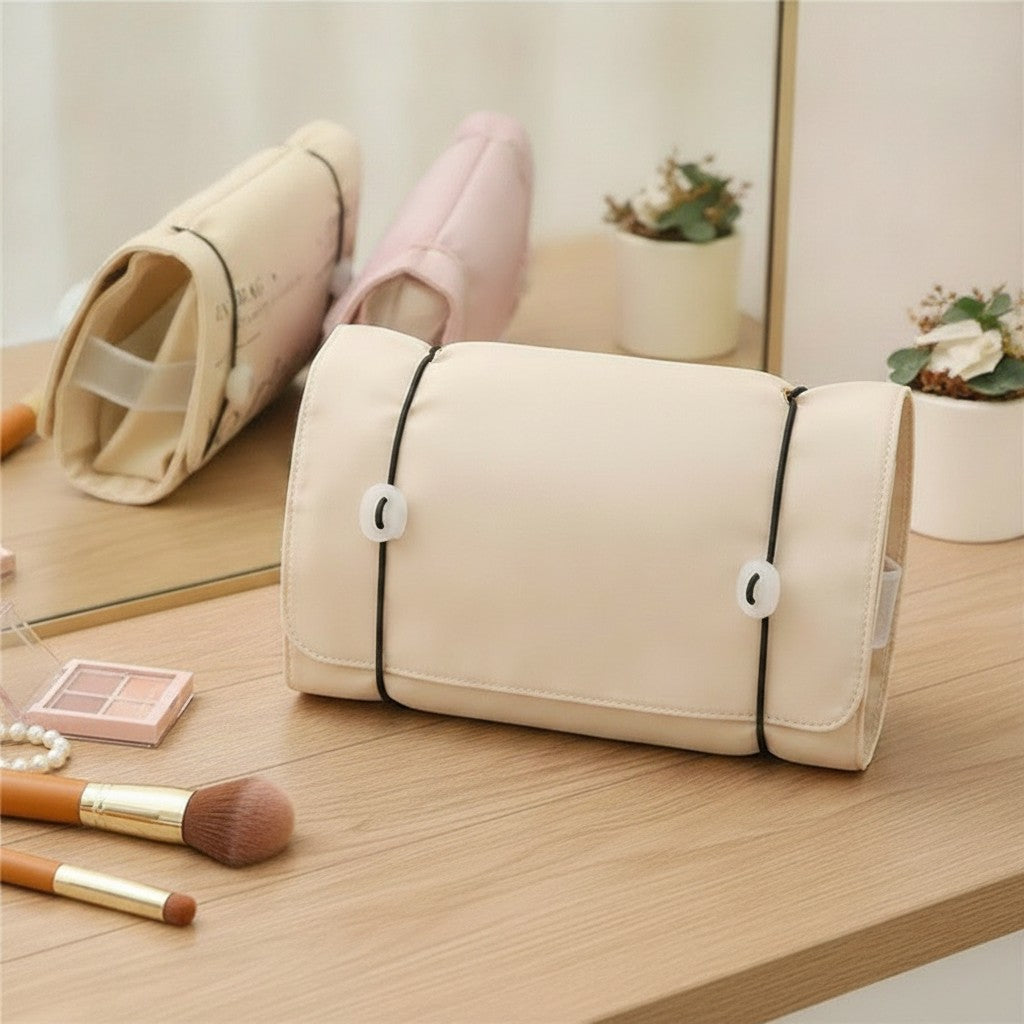 Canvas Cosmetic Bag With Ribbon Tie - Cream White – bags & wallets (view 3)