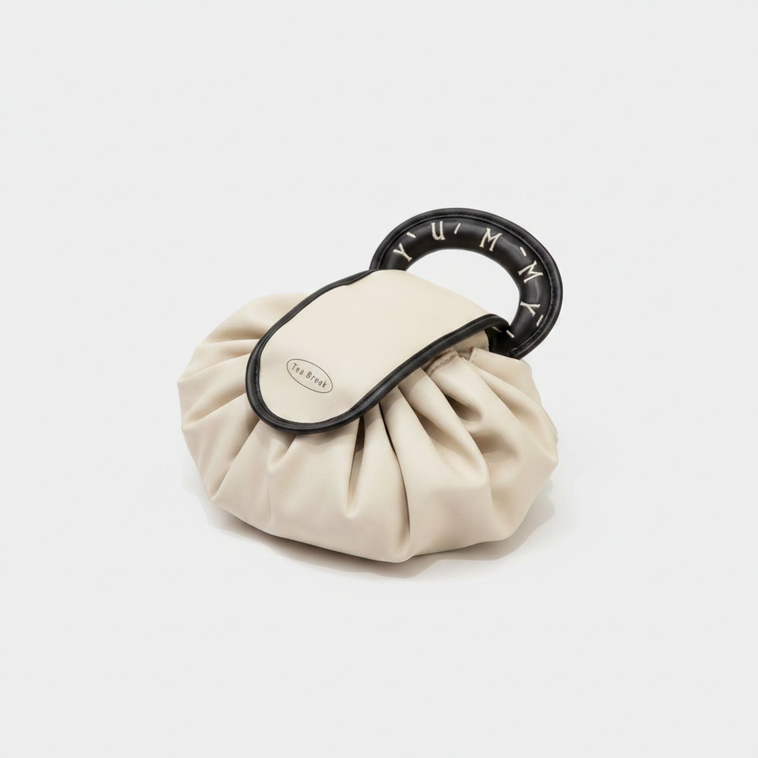 Pleated Cosmetic Bag with Roman Numeral Mirror - Cream White – bags & wallets (view 1)