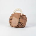 Pleated Cosmetic Bag with Roman Numeral Mirror - Khaki