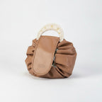 Pleated Cosmetic Bag with Roman Numeral Mirror - Khaki