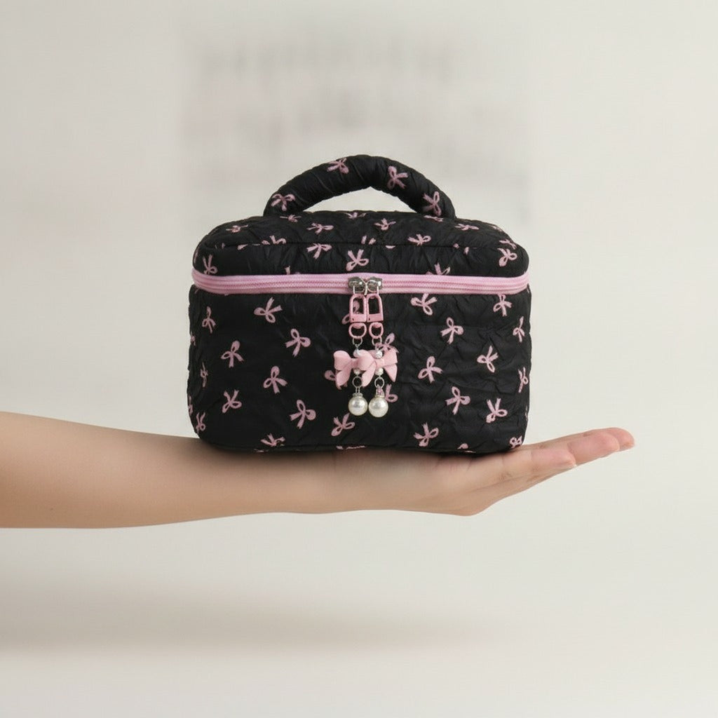 Quilted Bow Barrel Cosmetic Bag – bags & wallets (view 4)