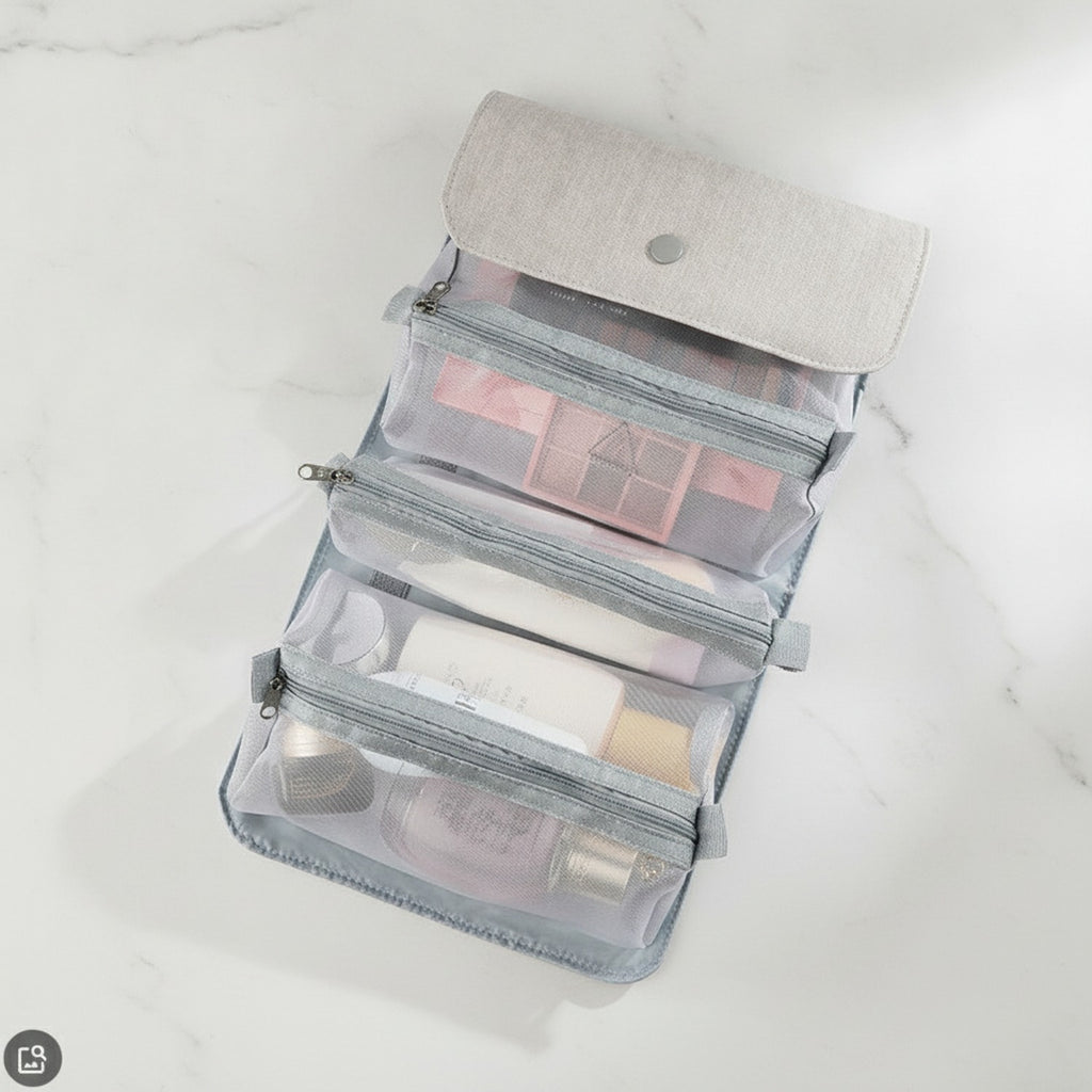Hanging Cosmetic Organizer Bag Compartments - Gray – bags & wallets (view 2)