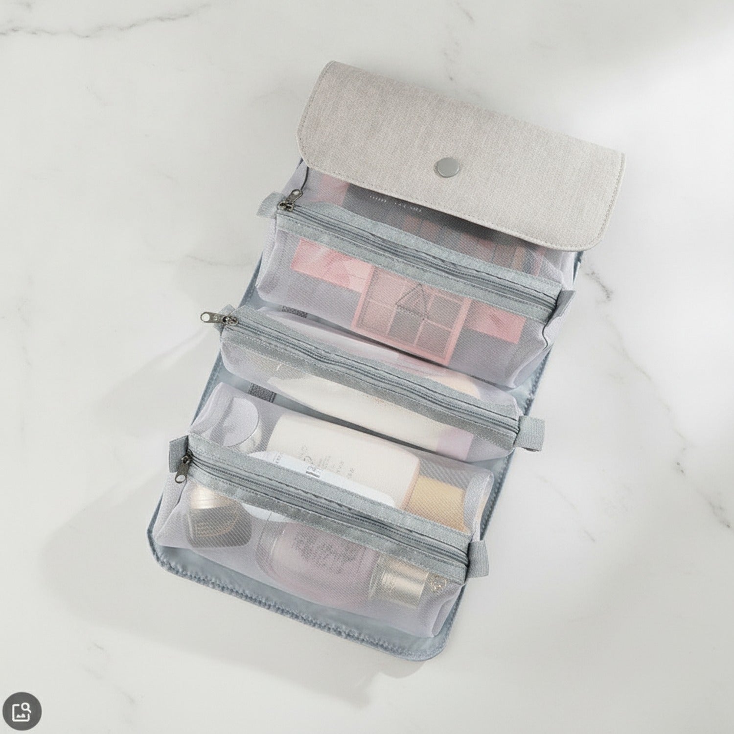 Hanging Cosmetic Organizer Bag Compartments - Gray – bags & wallets (view 2)