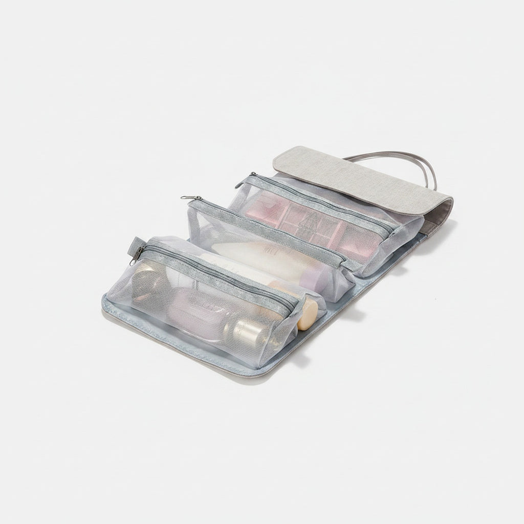 Hanging Cosmetic Organizer Bag Compartments - Gray – bags & wallets (view 1)