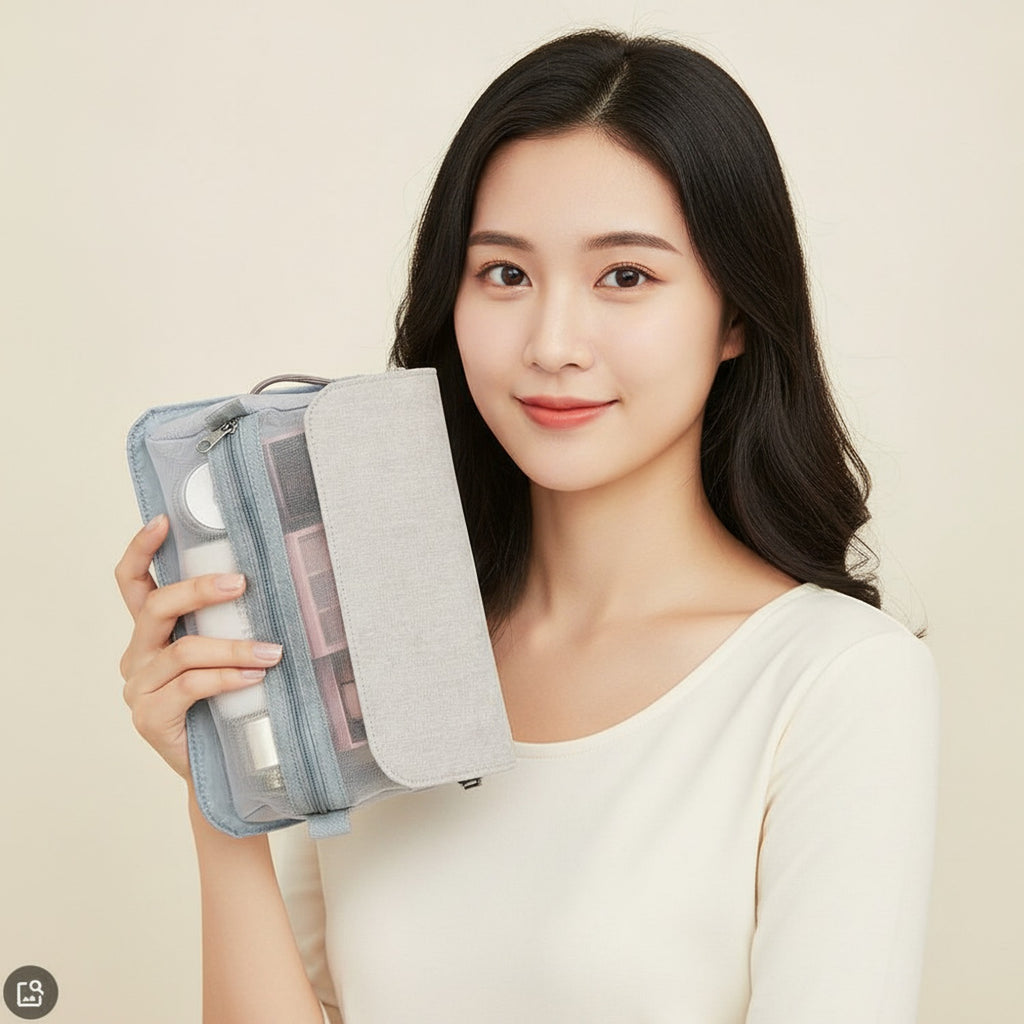 Hanging Cosmetic Organizer Bag Compartments - Gray – bags & wallets (view 3)
