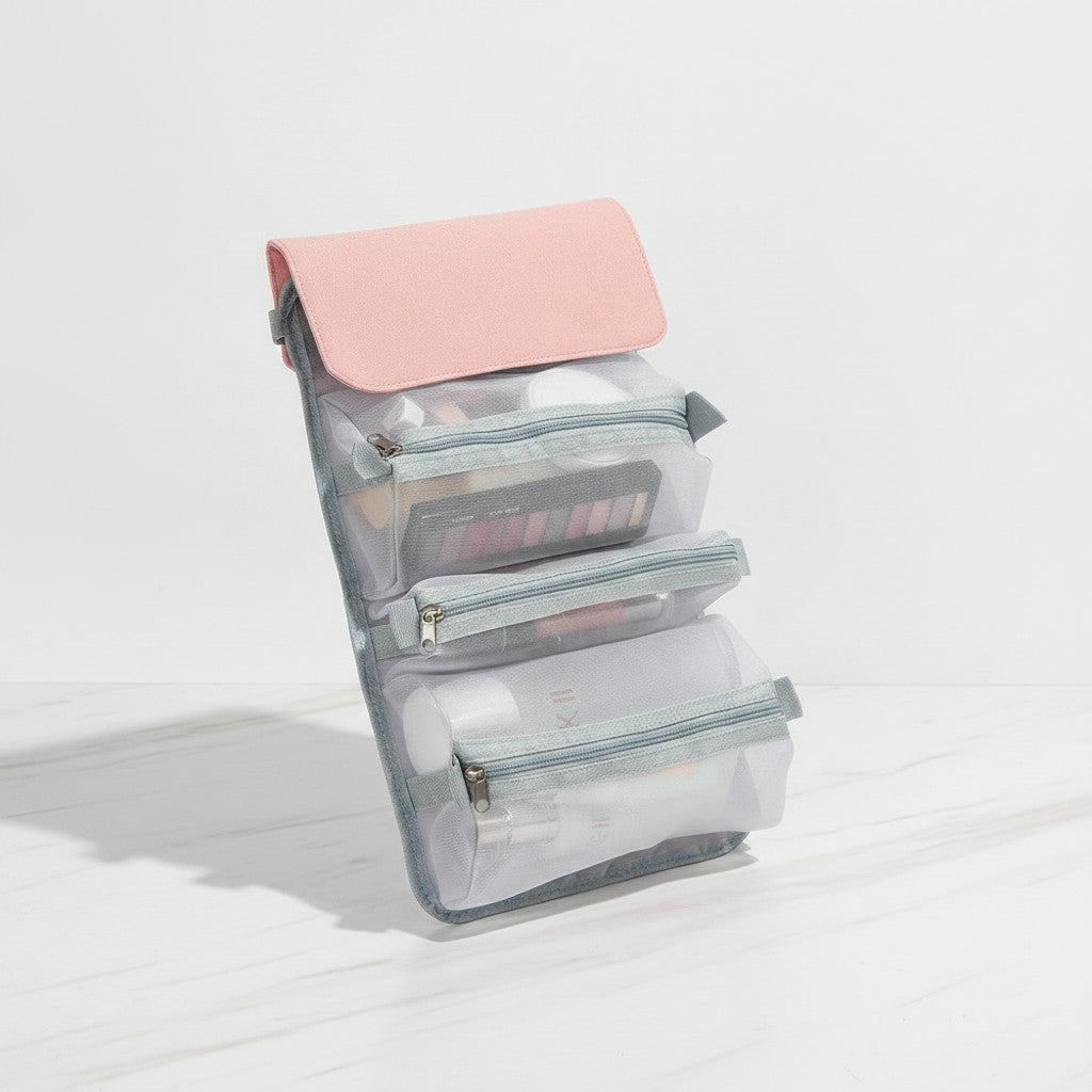 Hanging Cosmetic Organizer Bag Compartments - Pink – bags & wallets (view 3)