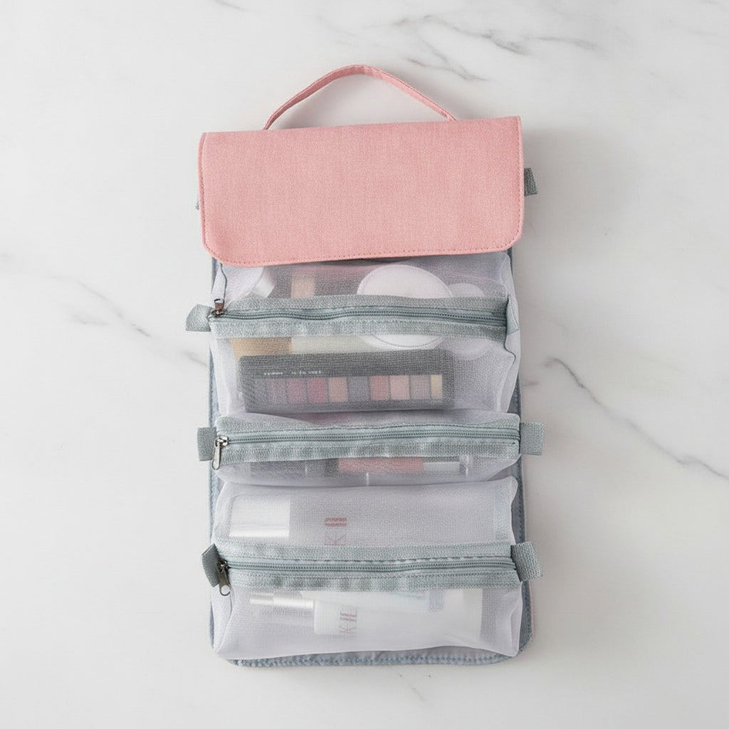 Hanging Cosmetic Organizer Bag Compartments - Pink – bags & wallets (view 2)