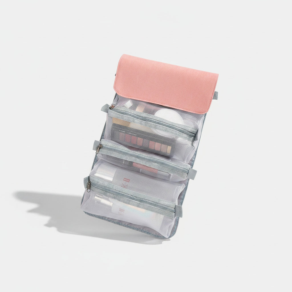 Hanging Cosmetic Organizer Bag Compartments - Pink – bags & wallets (view 1)