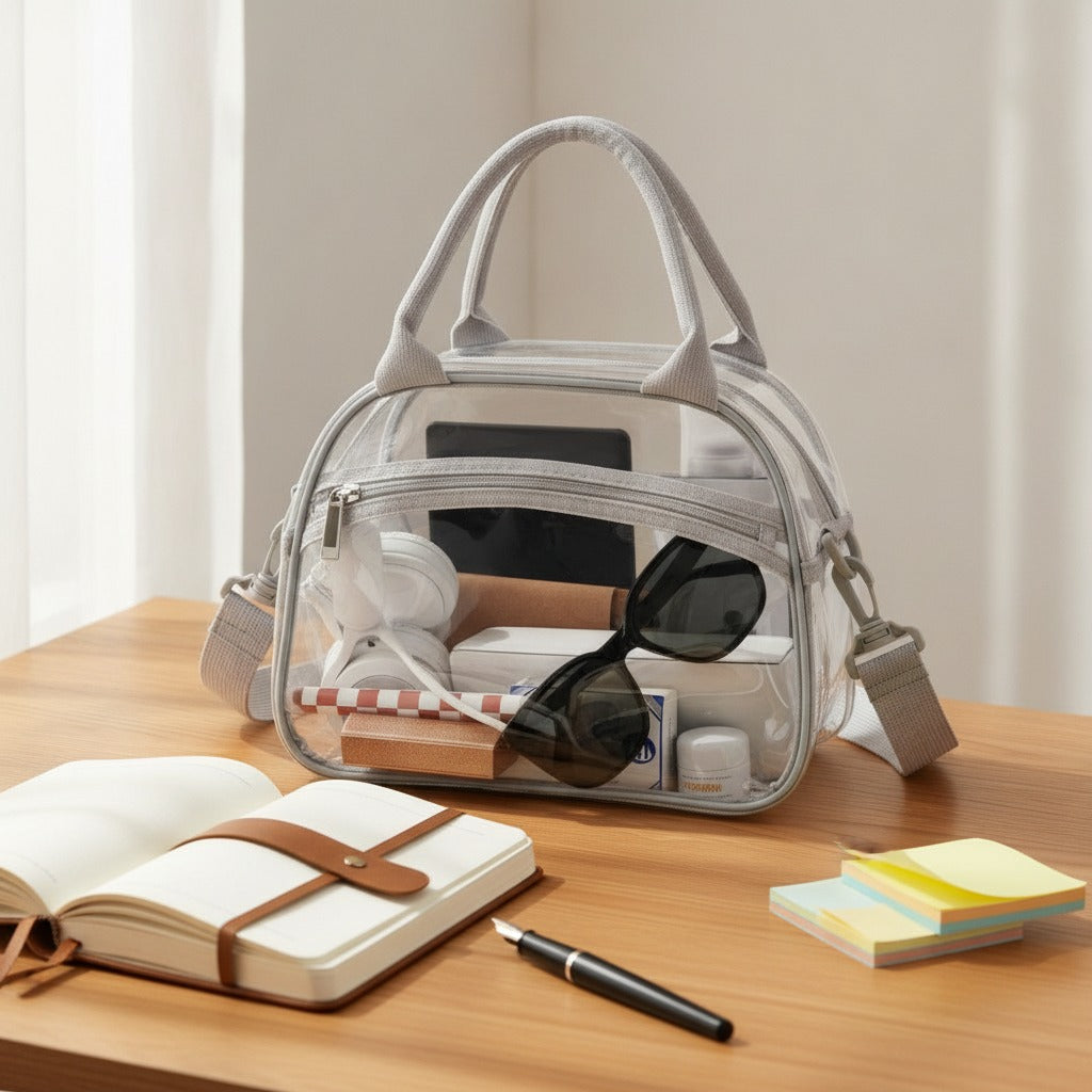 Clear Cosmetic Bag With Trim - Gray – bags & wallets (view 2)