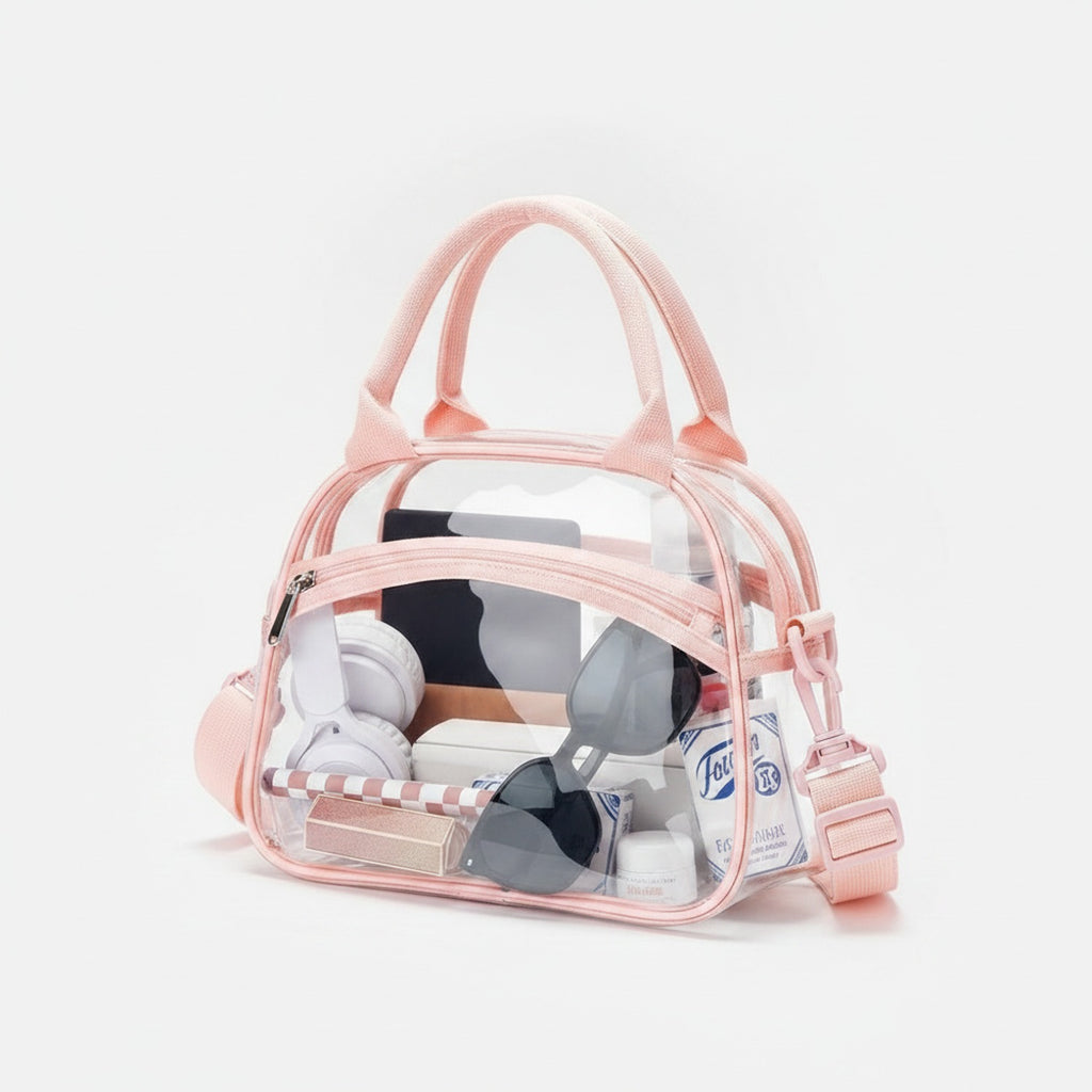 Clear Cosmetic Bag With Trim - Gray