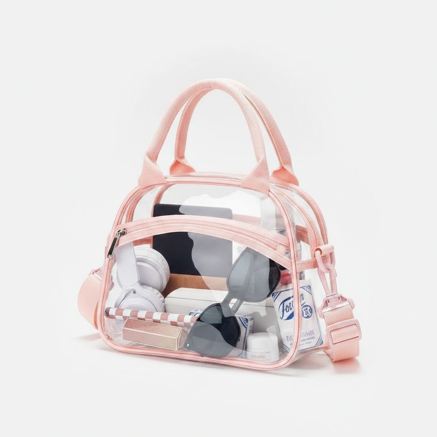 Clear Cosmetic Bag With Trim - Gray