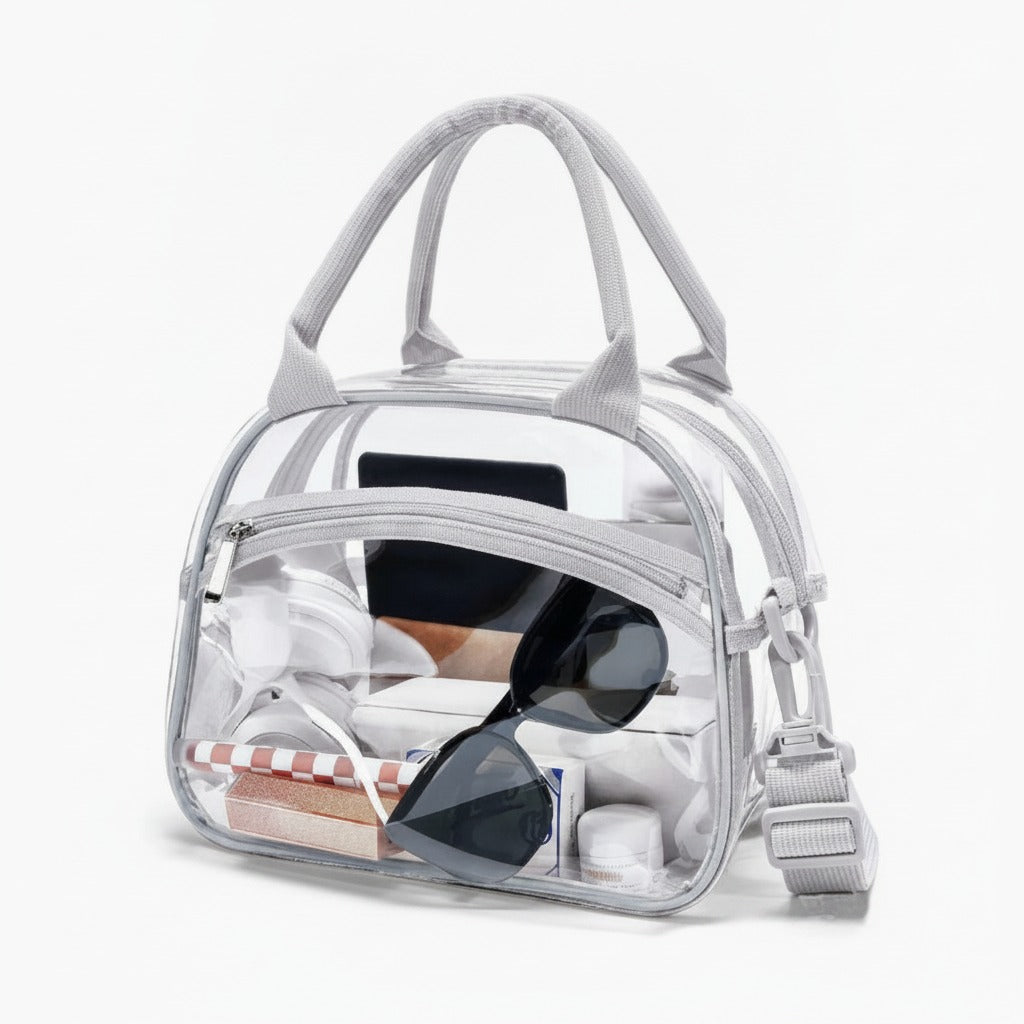 Clear Cosmetic Bag With Trim - Gray