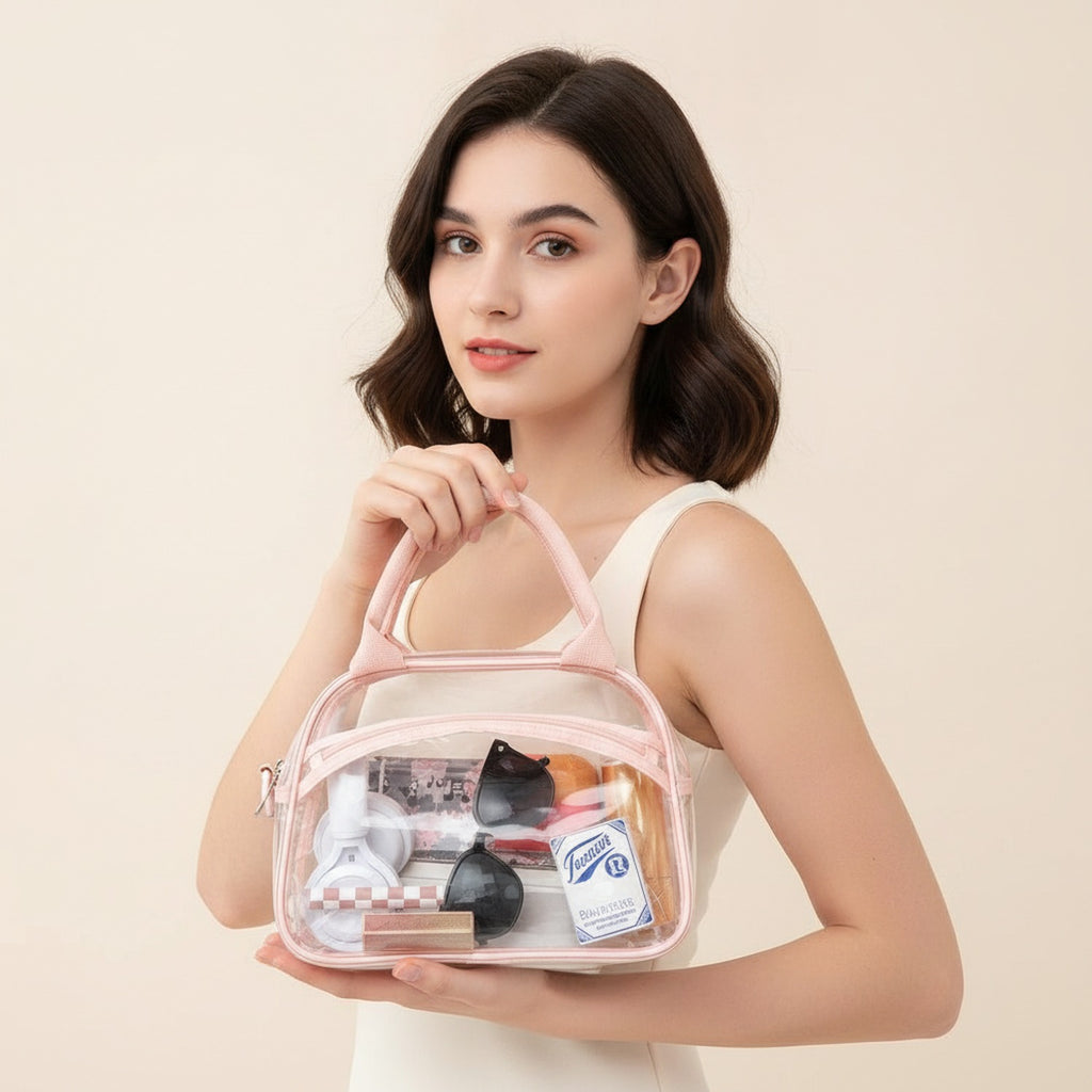 Clear Cosmetic Bag With Trim - Gray