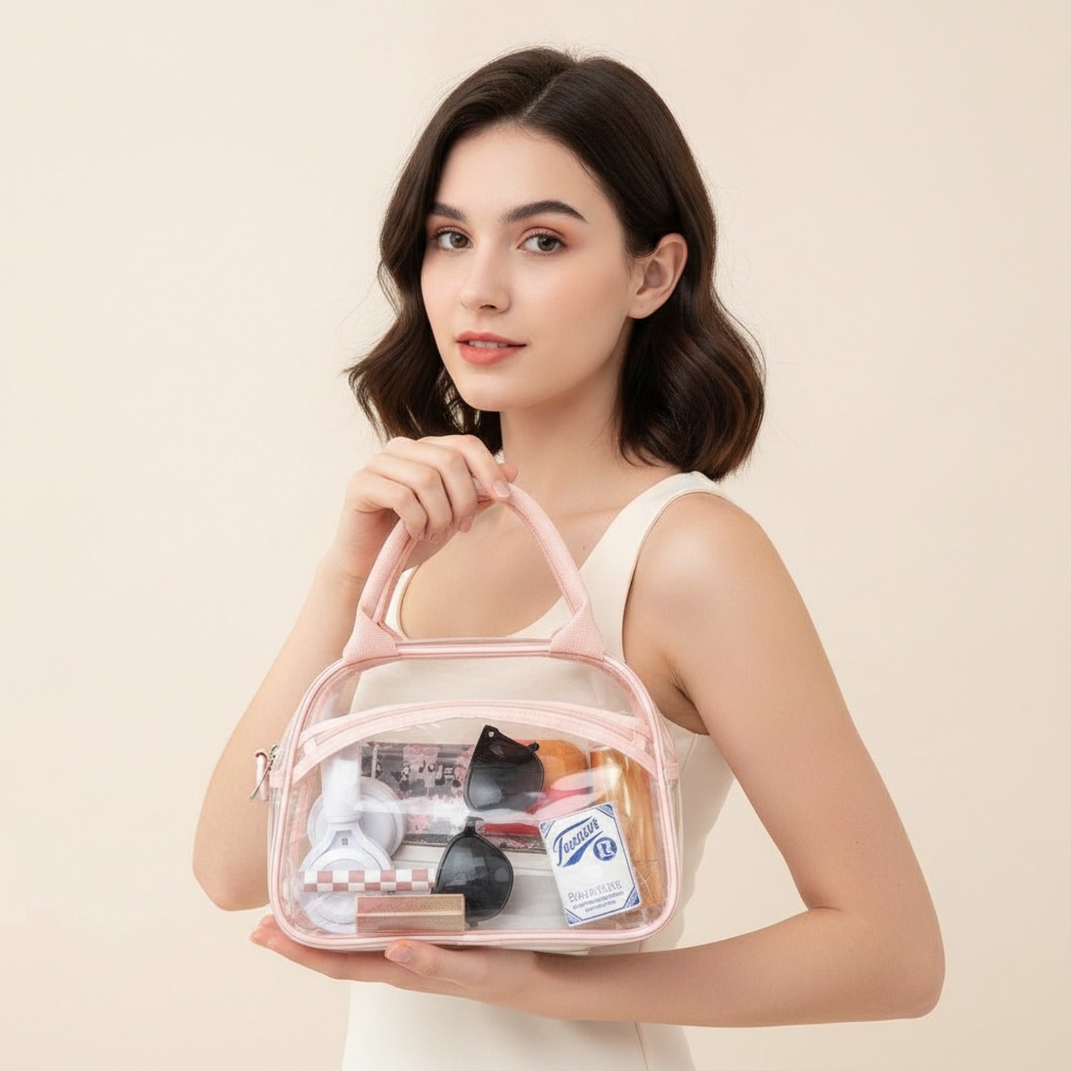 Clear Cosmetic Bag With Trim - Gray