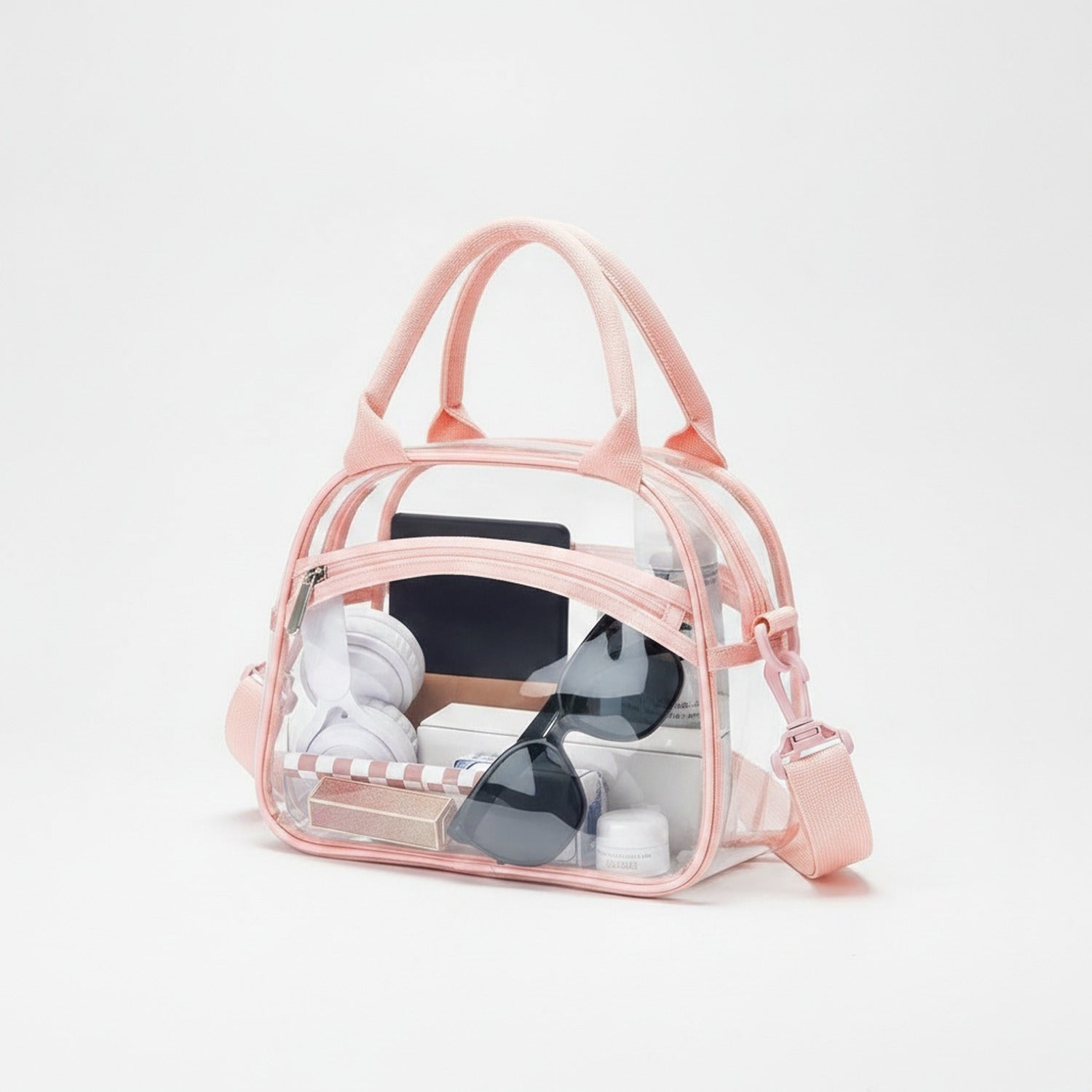 Clear Cosmetic Bag With Trim - Pink – bags & wallets (view 1)
