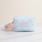 Quilted Cosmetic Bag With Scrunchie - Blue Large