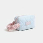 Quilted Cosmetic Bag With Scrunchie - Blue Large
