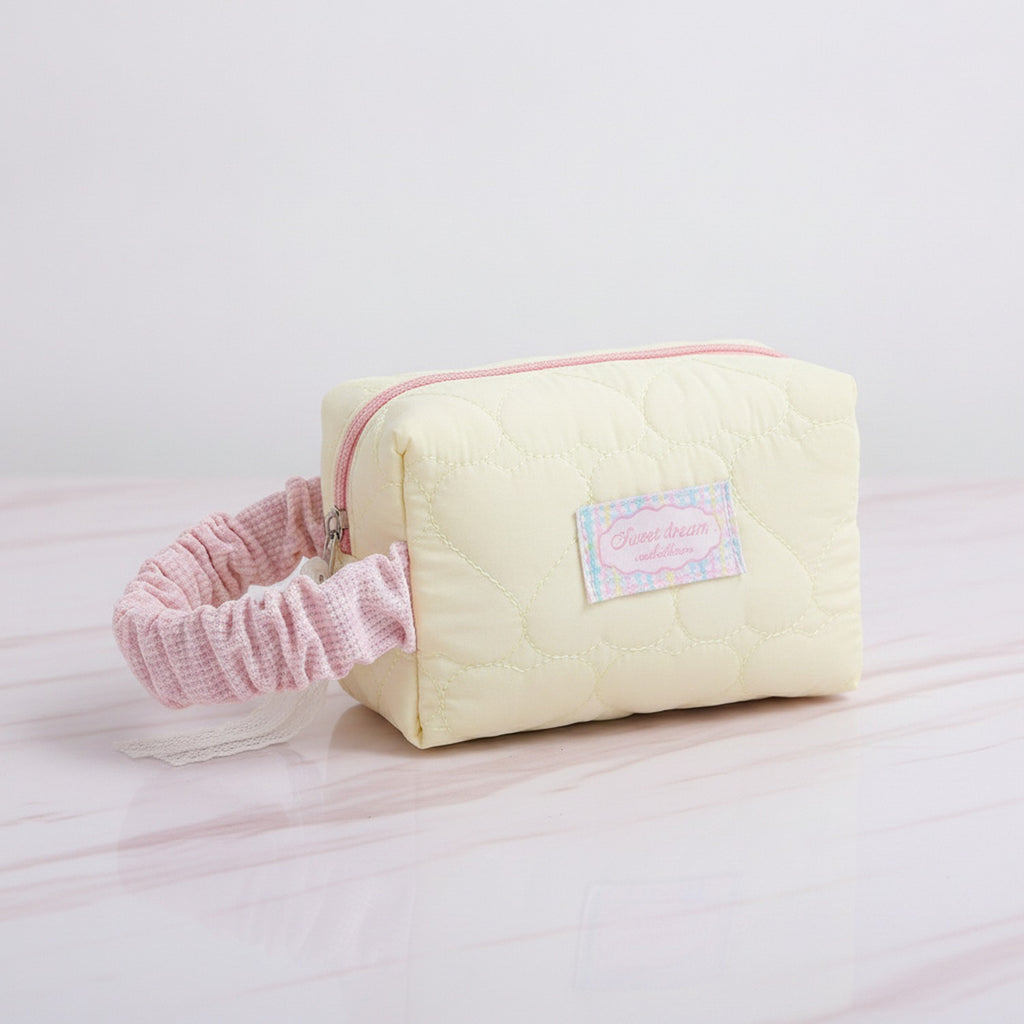 Quilted Cosmetic Bag With Scrunchie - Yellow Large – bags & wallets (view 2)