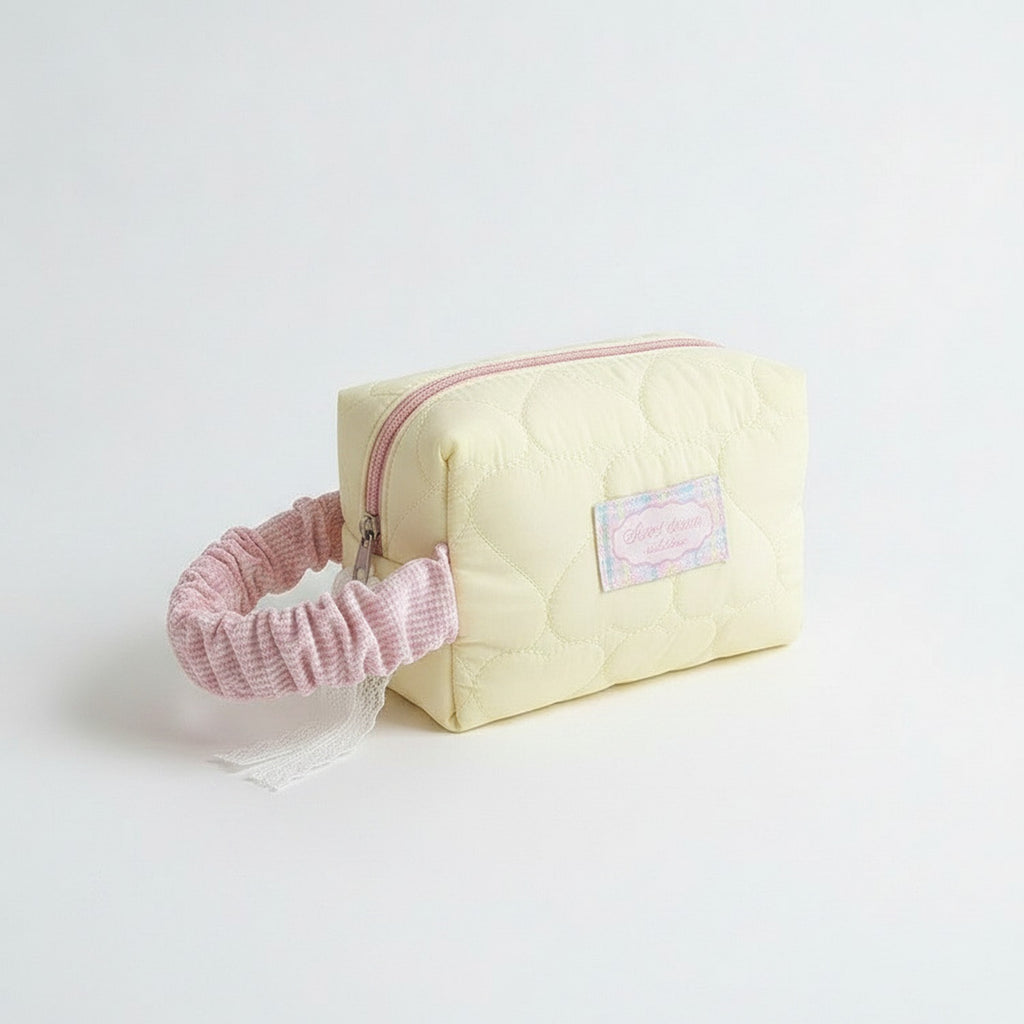 Quilted Cosmetic Bag With Scrunchie - Yellow Large – bags & wallets (view 1)