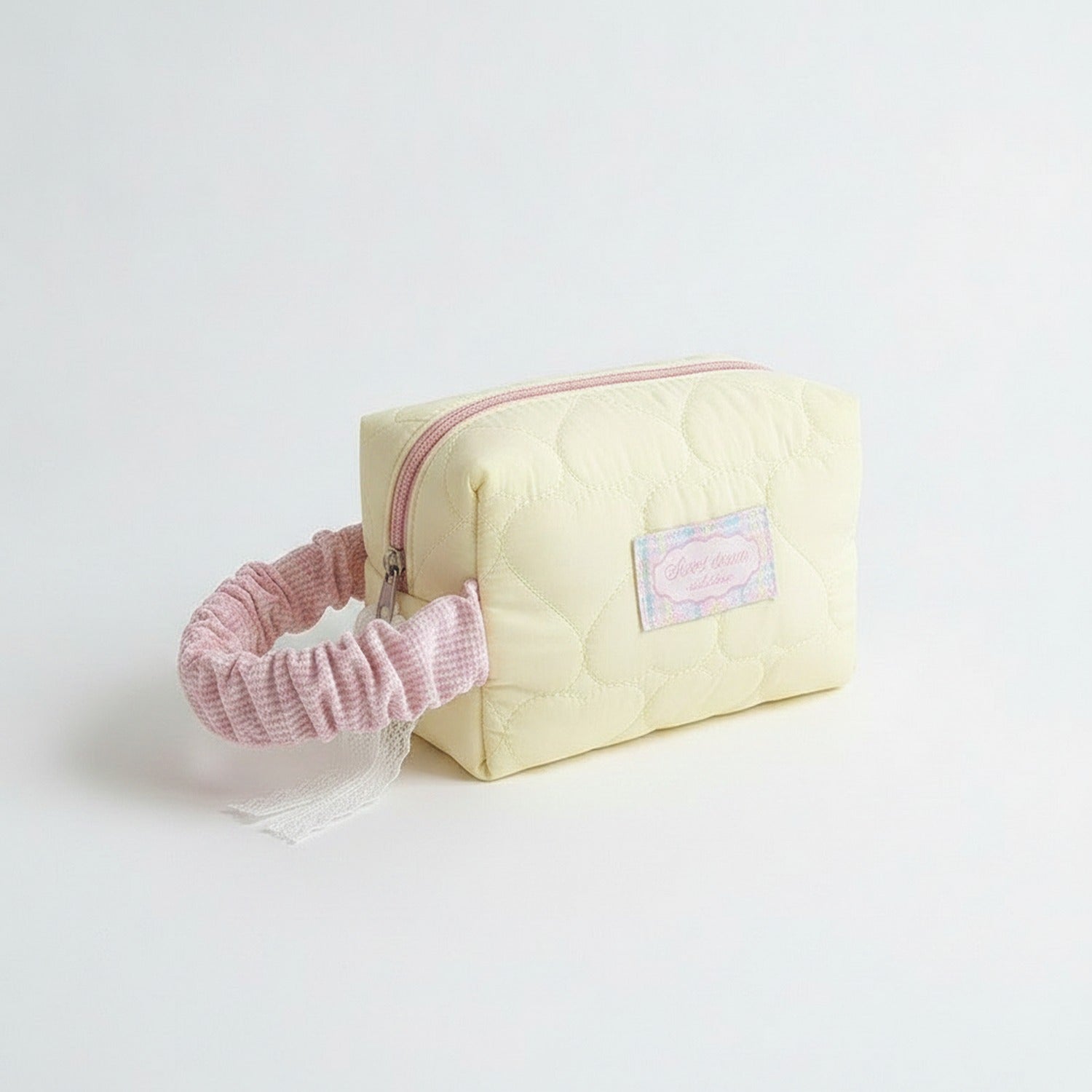 Quilted Cosmetic Bag With Scrunchie - Yellow Large – bags & wallets (view 1)