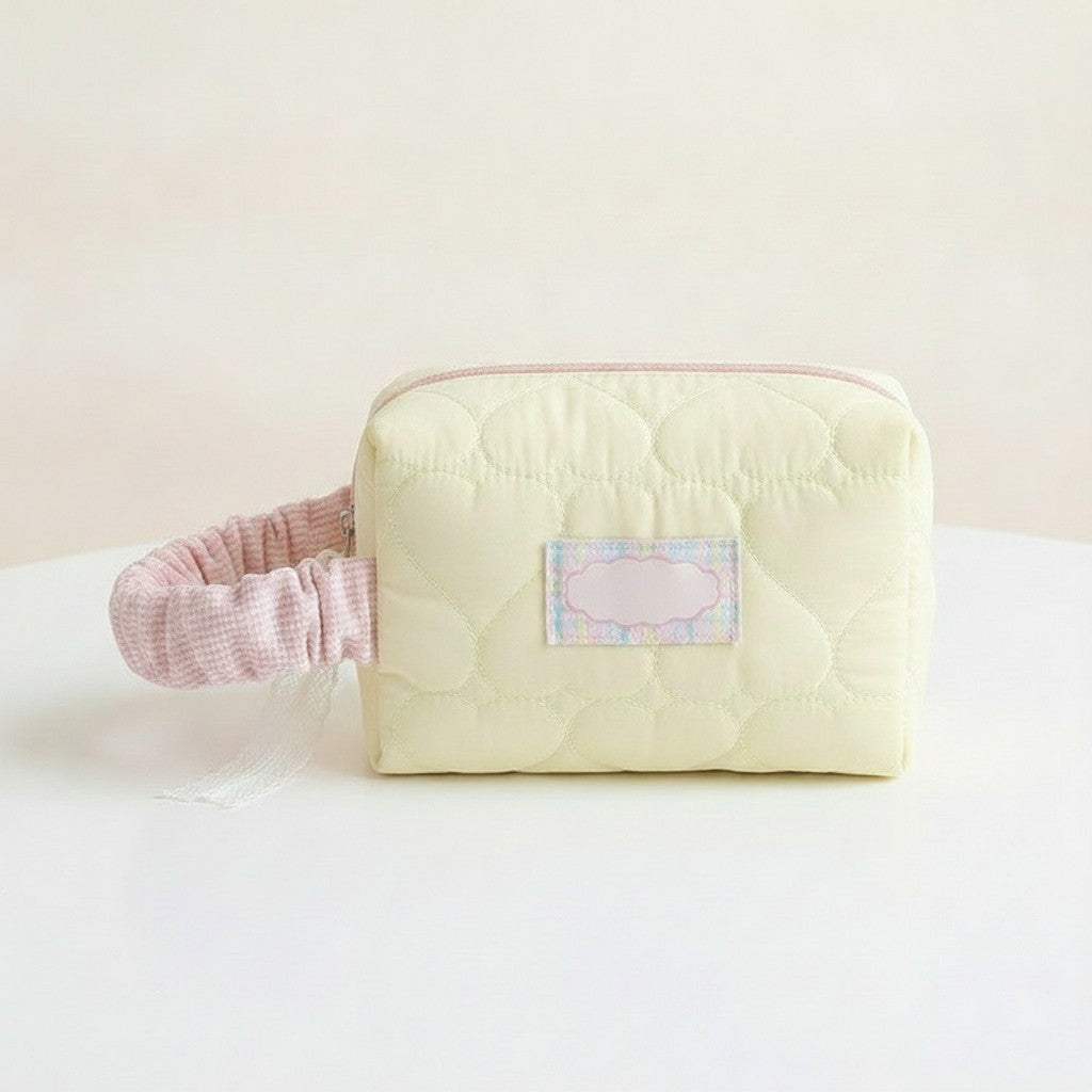 Quilted Cosmetic Bag With Scrunchie - Yellow Large – bags & wallets (view 3)