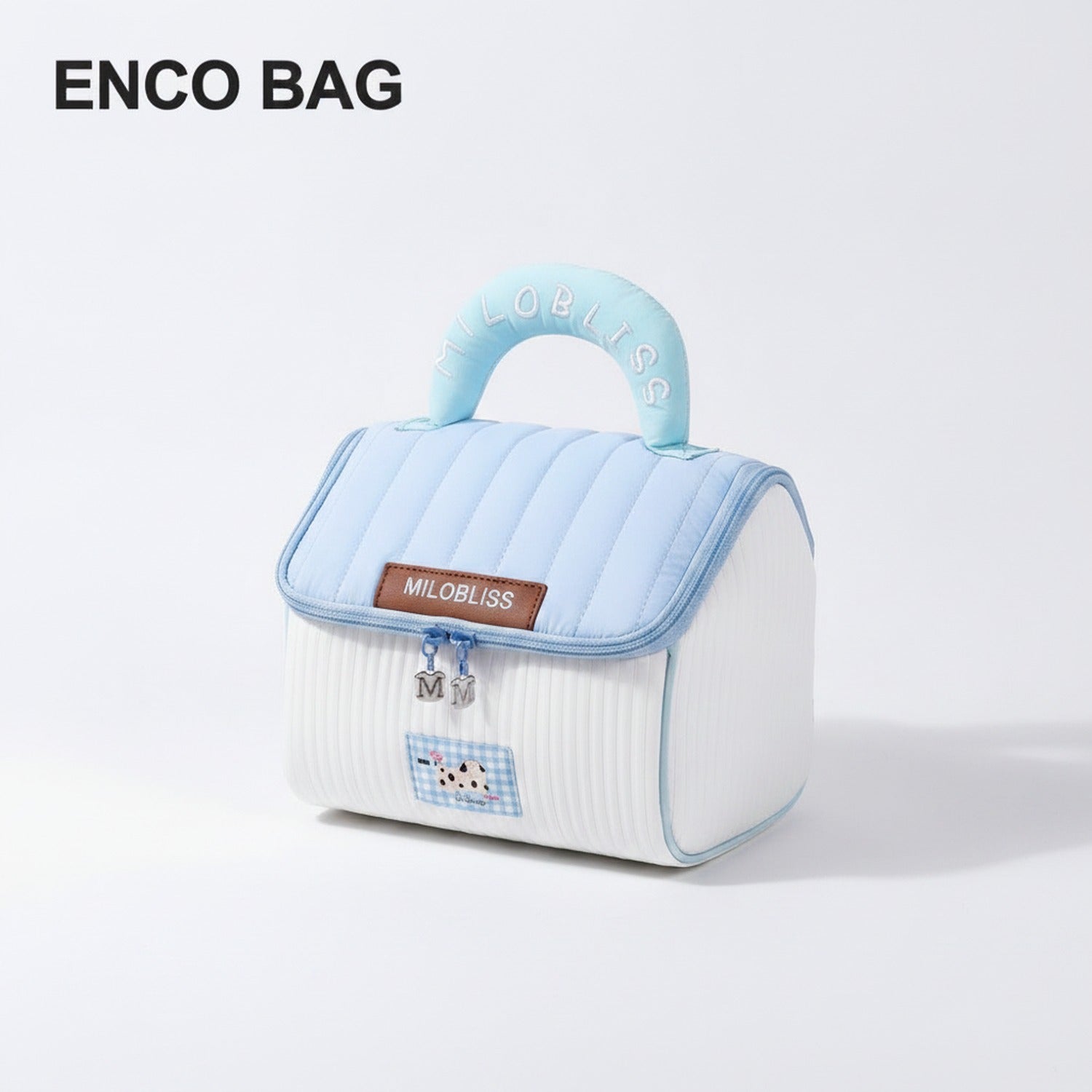 Blue Cosmetic Bag With Pearl Handle Details