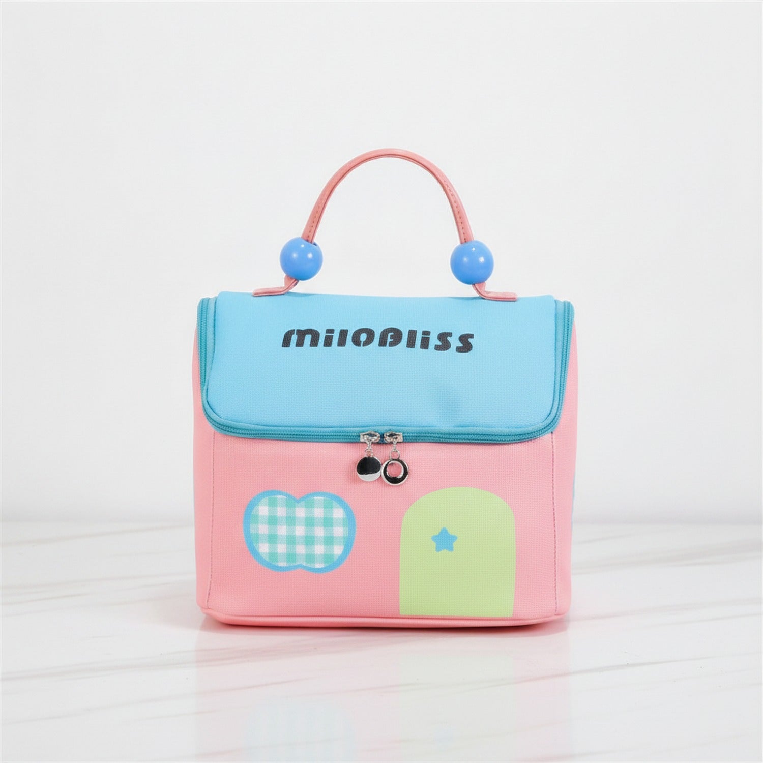 Cute Pink Toiletry Bag With Blue Beaded Handles