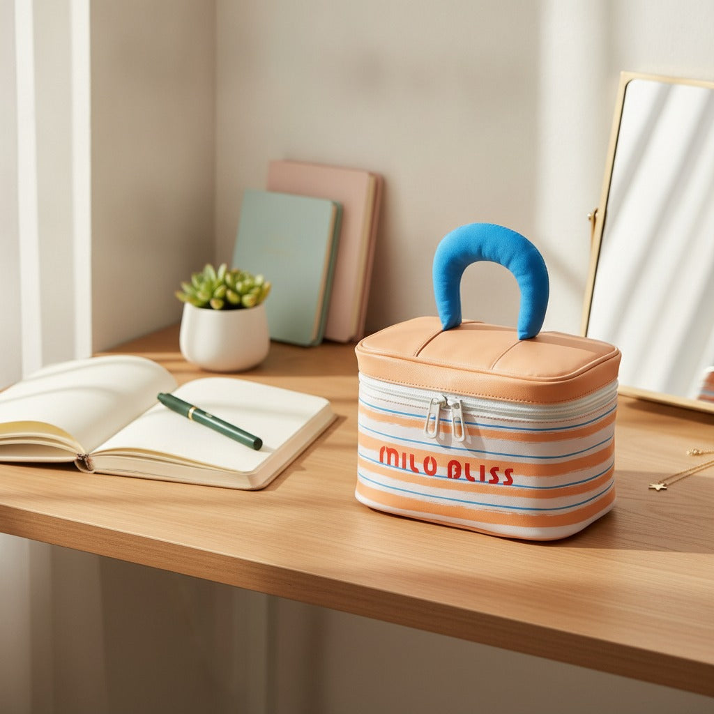 Layered Cosmetic Case With Handle - Orange – bags & wallets (view 2)