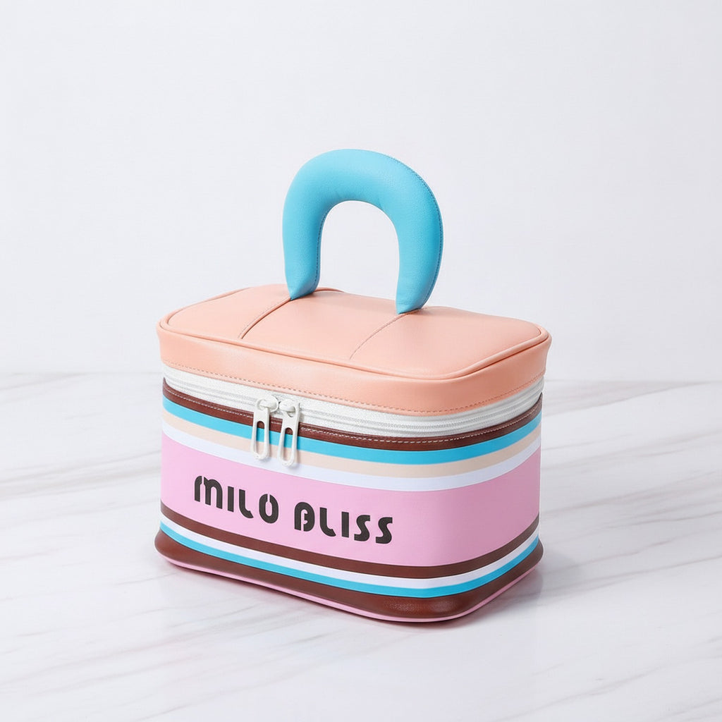 Layered Cosmetic Case With Handle - Orange