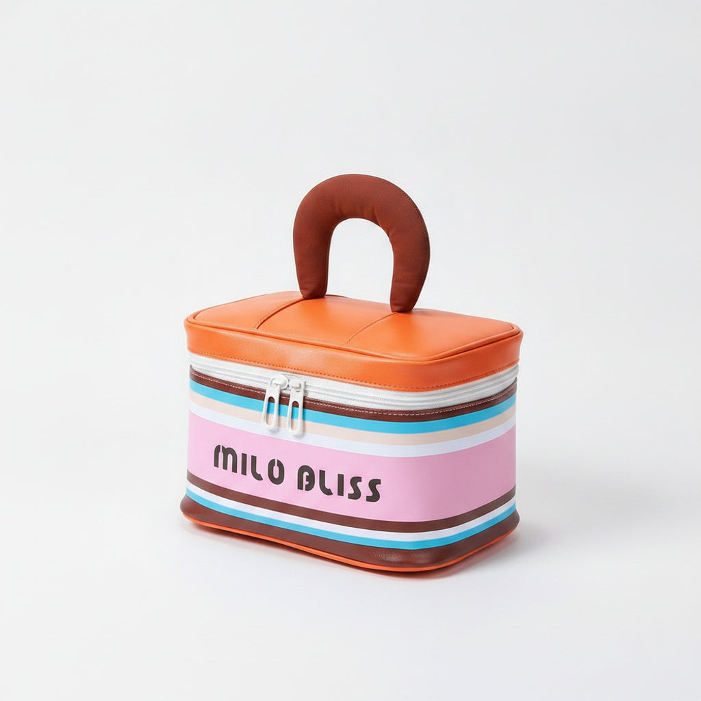 Layered Cosmetic Case With Handle - Orange