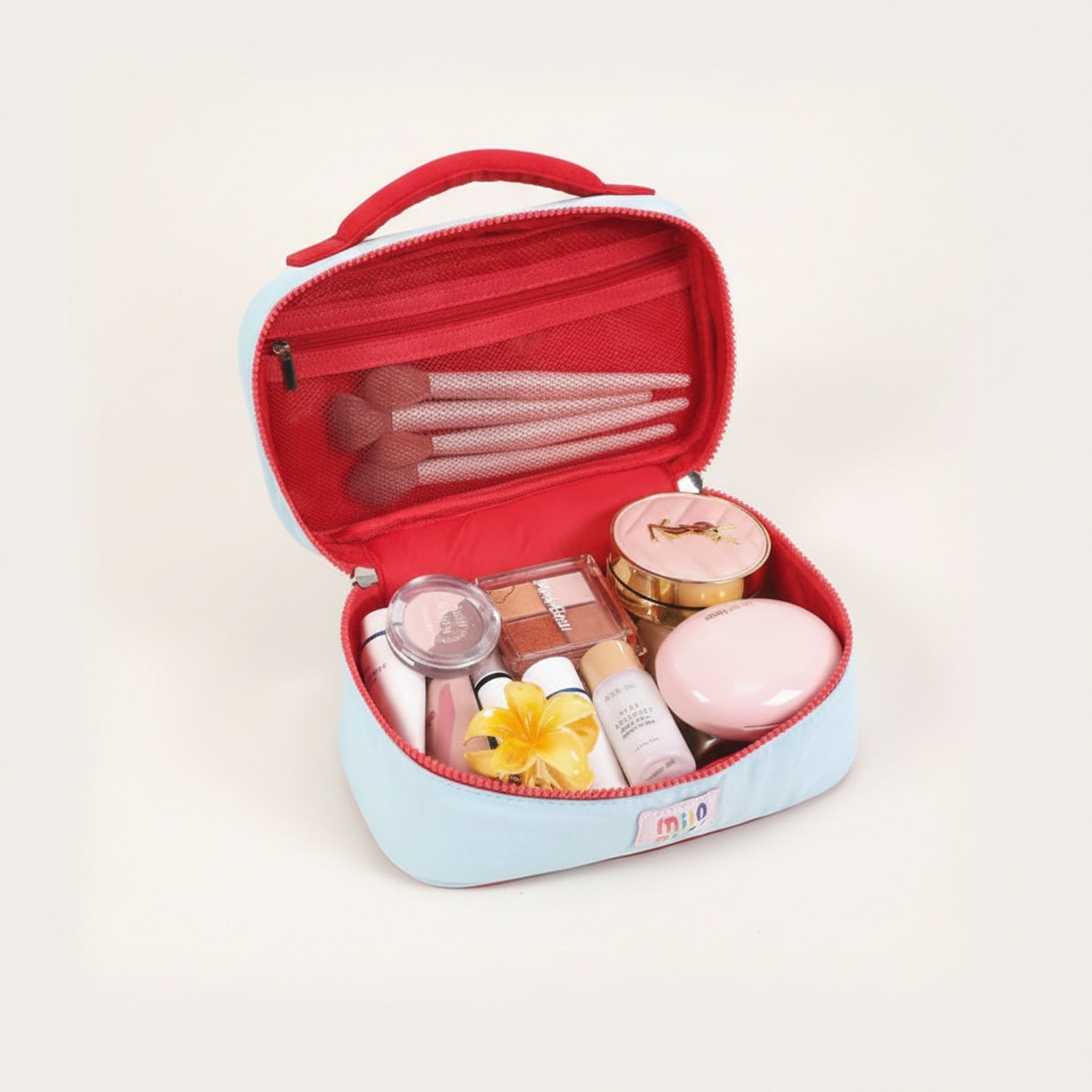 Cosmetic Bag With Flower Charm - Light Blue – bags & wallets (view 1)